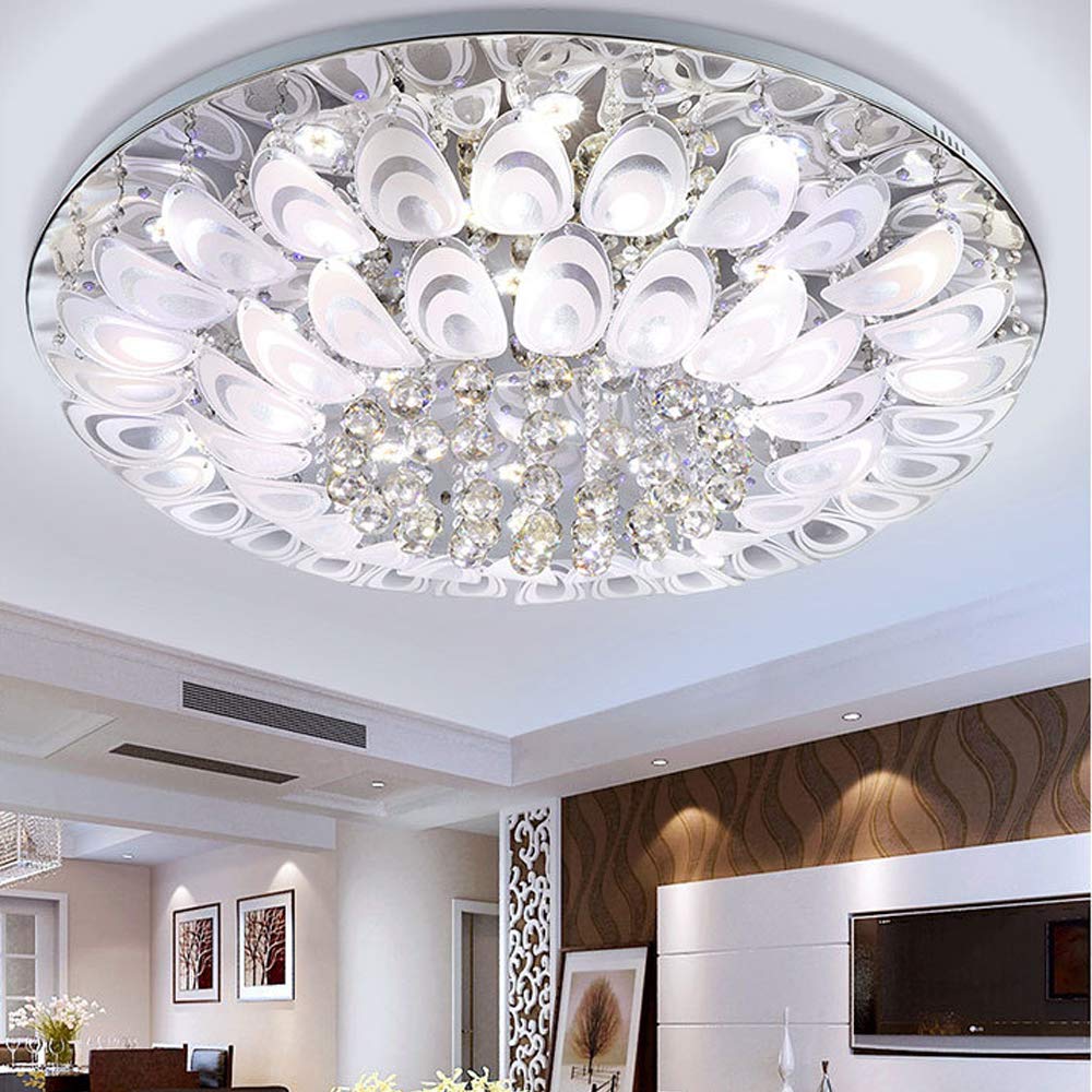 OUKANING 31.5 Inch Modern K9 Crystal Chandelier Ceiling Fan with LED Lights & Remote Control - Luxury Flush Mount Lighting Fixture for Living Room, Dining Room, Bedroom | Energy Efficient Dimmable Ceiling Lamp for Home Decor & Interior Design
