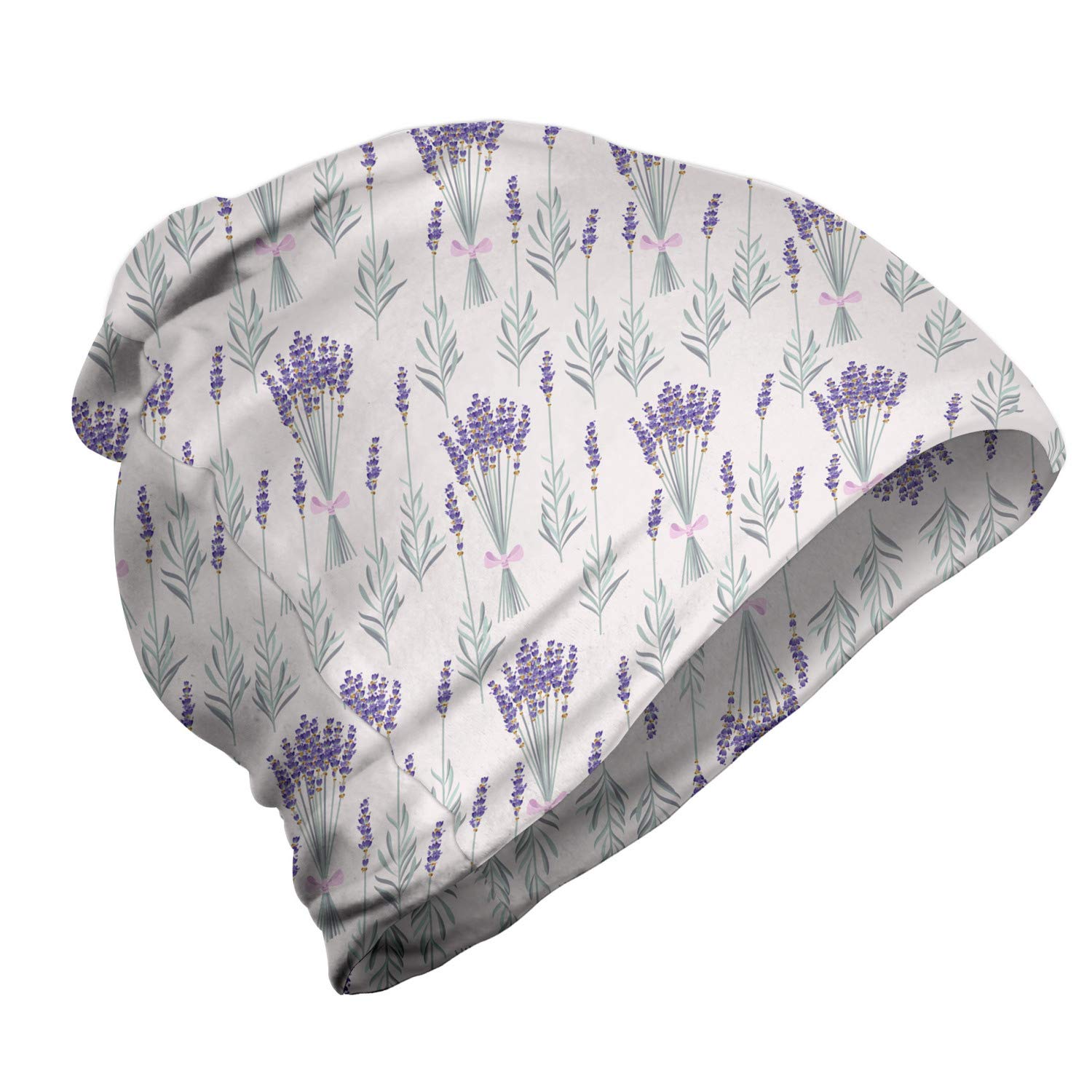 Ambesonne Unisex Beanie - Botany Flowers Ribbon Art Design for Men & Women | Warm Winter Knit Hat for Hiking, Outdoor Activities & Casual Wear