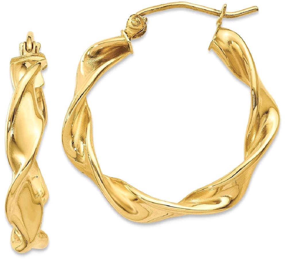 14K Solid Yellow Gold 4mm Twisted Round Small Hoop Earrings for Women - Minimalist Dainty Everyday Jewelry - Perfect for Work, Date Night & Gifts