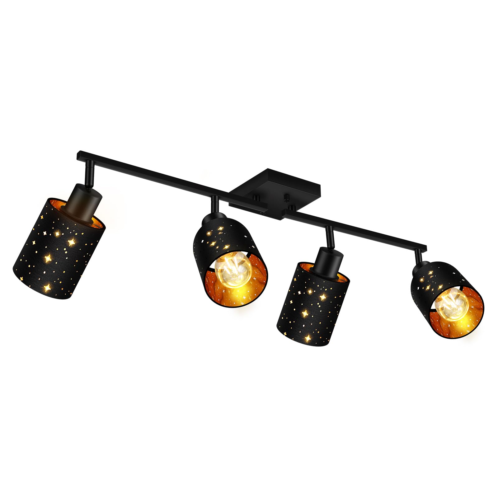 4-Way Black Track Lighting Kit - Modern Flexible Ceiling Spotlight with Industrial LED Wall Light for Kitchen, Cabinet, Gallery, Bar & Hallway | E26 Socket | Contemporary Black Stars Design | Perfect for Home Decor & Commercial Spaces