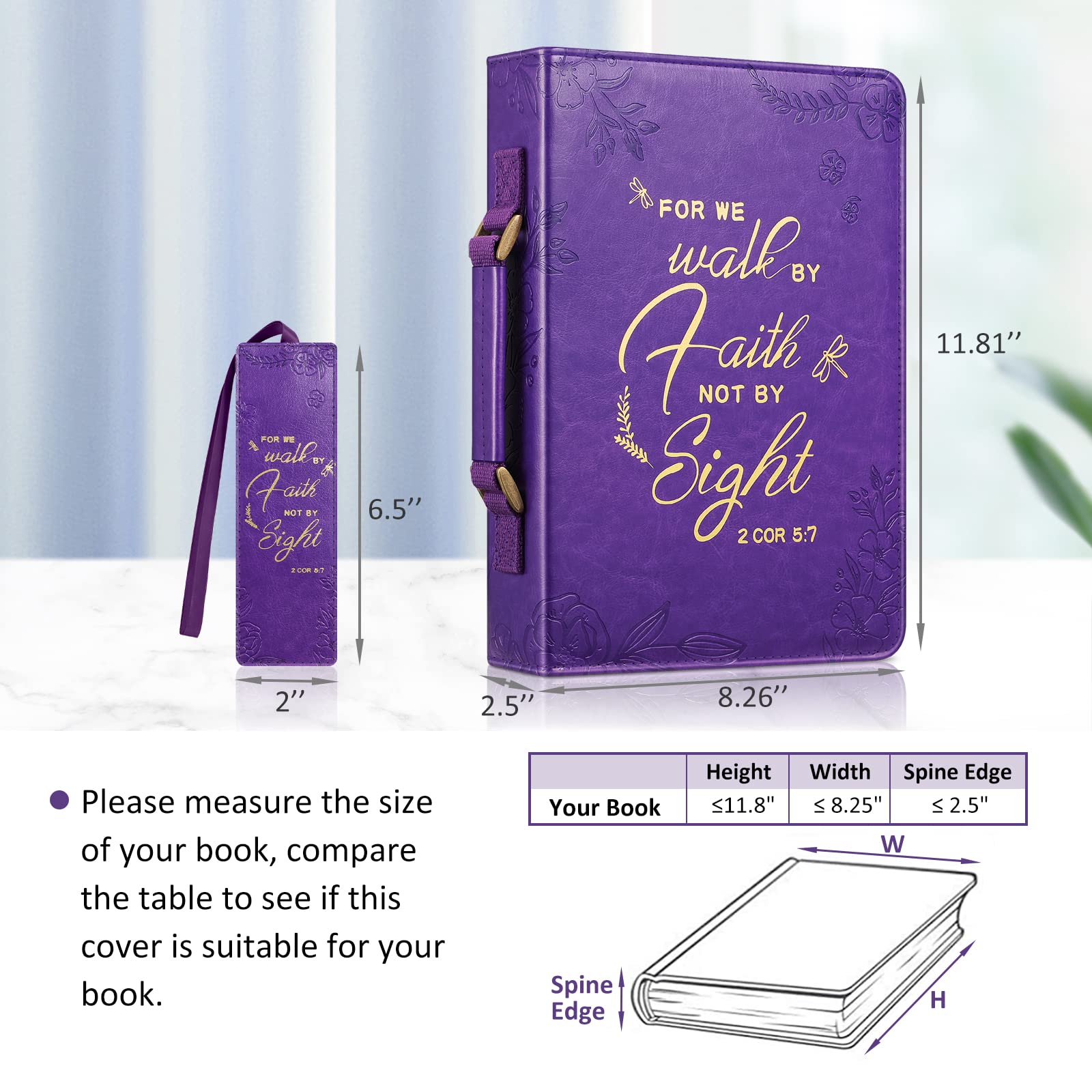 FINPAC Large Classic Vegan Leather Bible Cover with Handle - Protective Bible Carrying Case for Church, Travel & Daily Use - Perfect Gift for Women, Mothers & Friends (Purple)