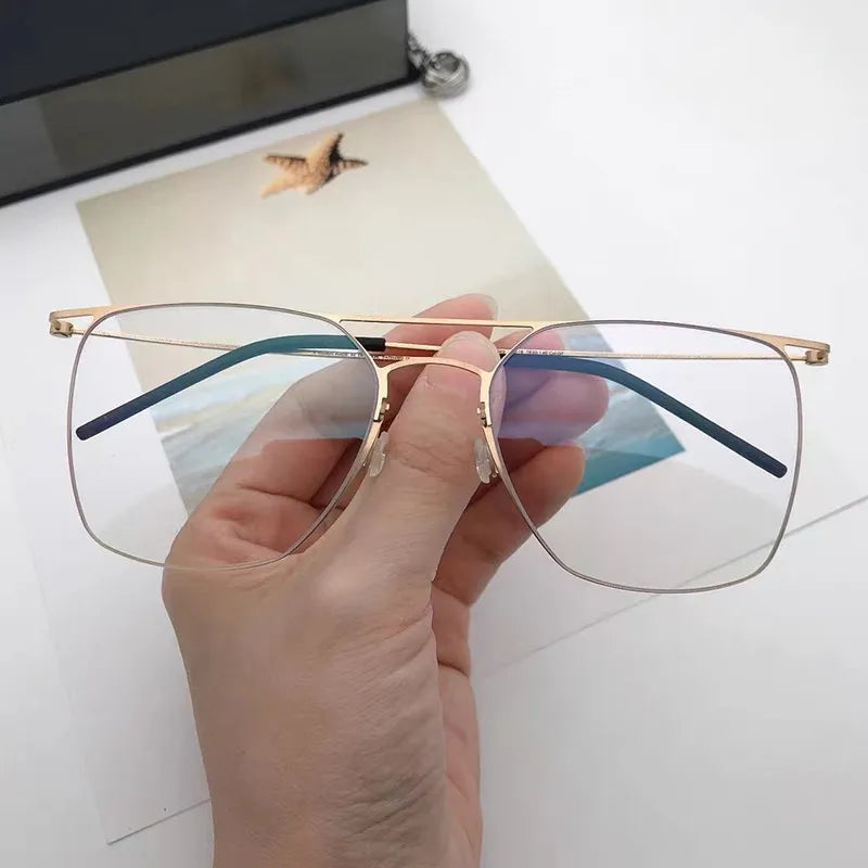 Aimee Unisex Full Rim Square Double Bridge Titanium Eyeglasses 5502 - Lightweight Durable Frame for Work, Reading & Fashion | Blue Light Blocking Glasses for Computer Use & Daily Wear