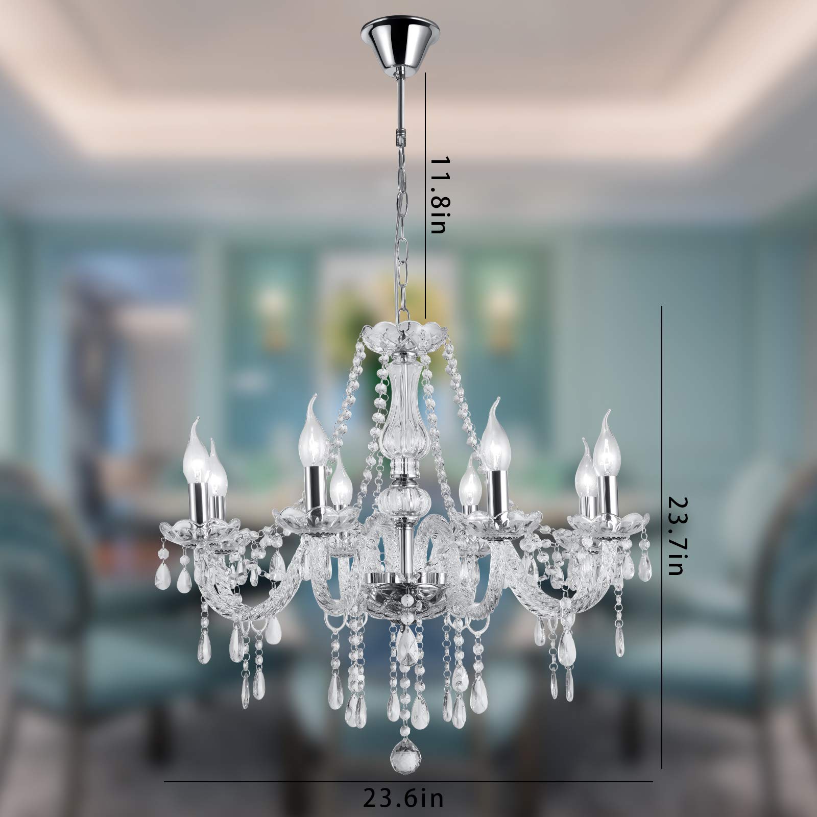 Crystal Chandelier Lighting Fixture - Modern 8-Light Pendant Ceiling Lamp for Dining Room, Living Room, Bedroom & Hallway | Elegant Home Decor with 8 Bulbs | Perfect for Wedding, Restaurant & Luxury Interior Design