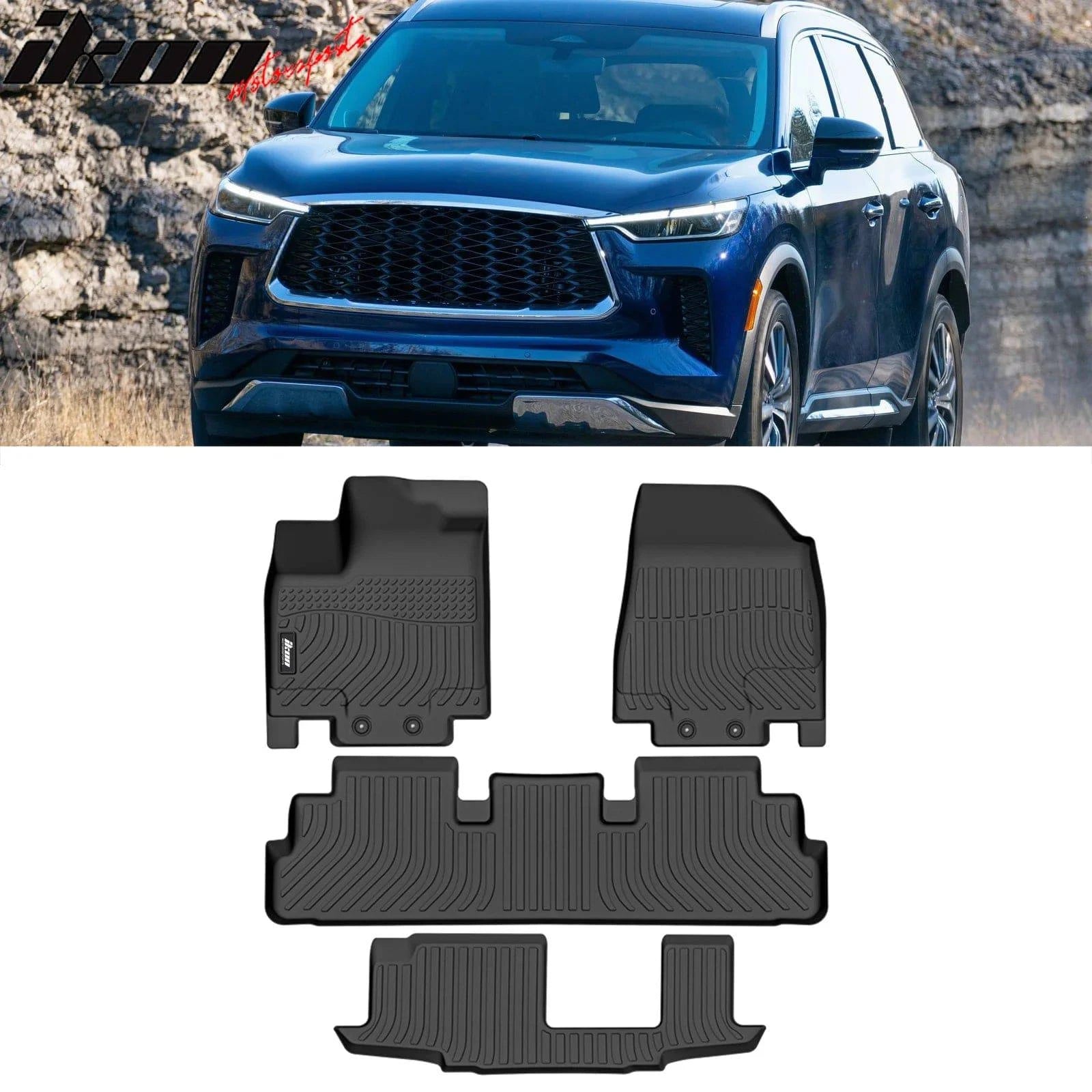 IKON 3D Molded All-Weather Floor Mats for 2022-2025 Infiniti QX60 & Nissan Pathfinder - TPE Thermoplastic Elastomer, Black - Front & Rear Row Protection - Perfect for Family Road Trips and Outdoor Adventures