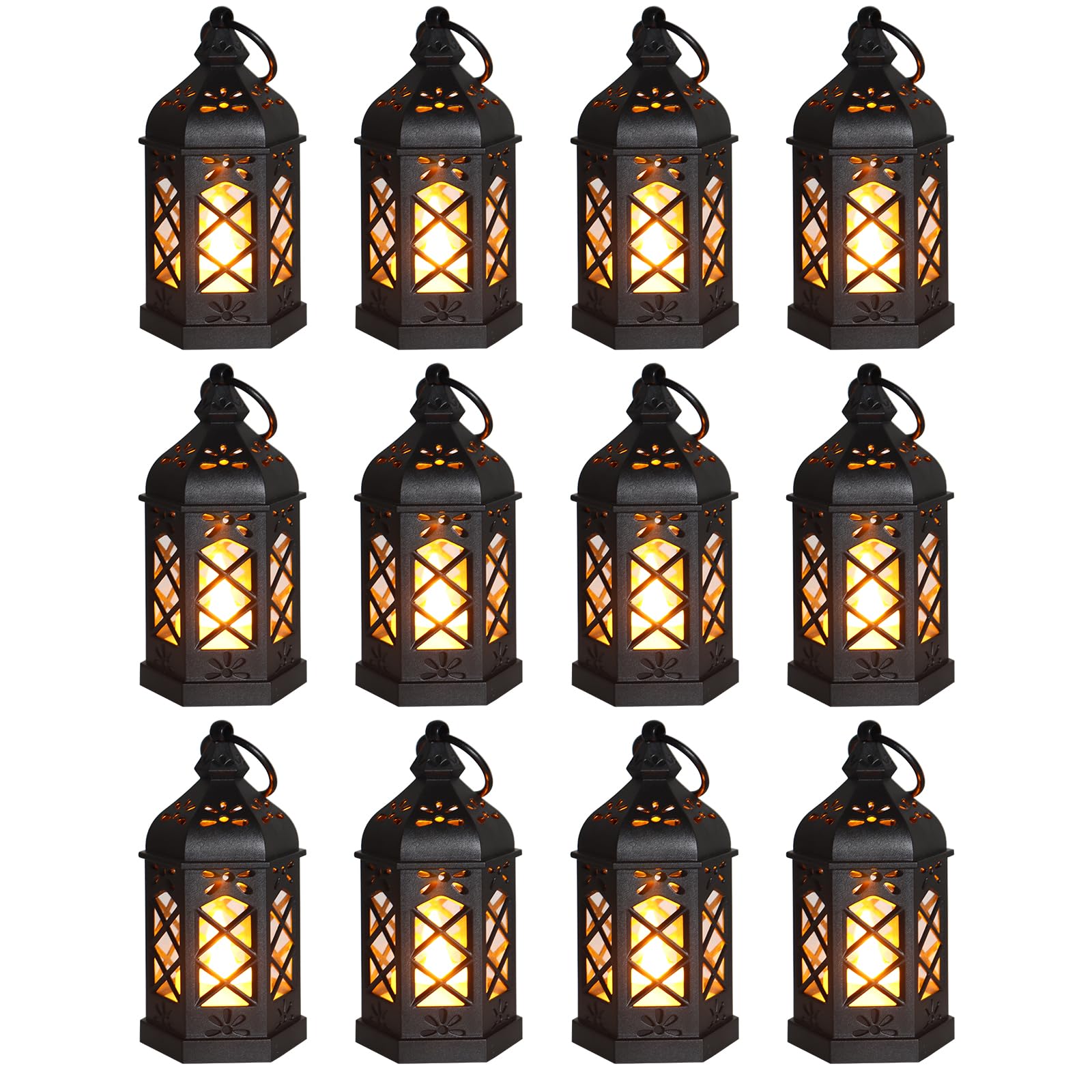 12-Pack Mini Lanterns with Battery - Small Decorative Candle Lanterns for Ramadan, Eid, Wedding, Halloween, Christmas & Easter - Perfect as Table Centerpiece, Party Decor and Home Lighting