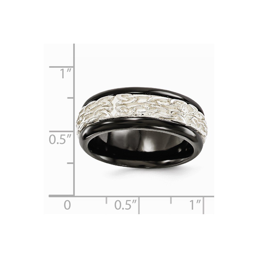 Sonia Jewels Black Titanium & 925 Sterling Silver 9mm Wide Men's Wedding Band Ring - Durable & Stylish for Everyday Wear, Anniversary Gifts, and Special Occasions