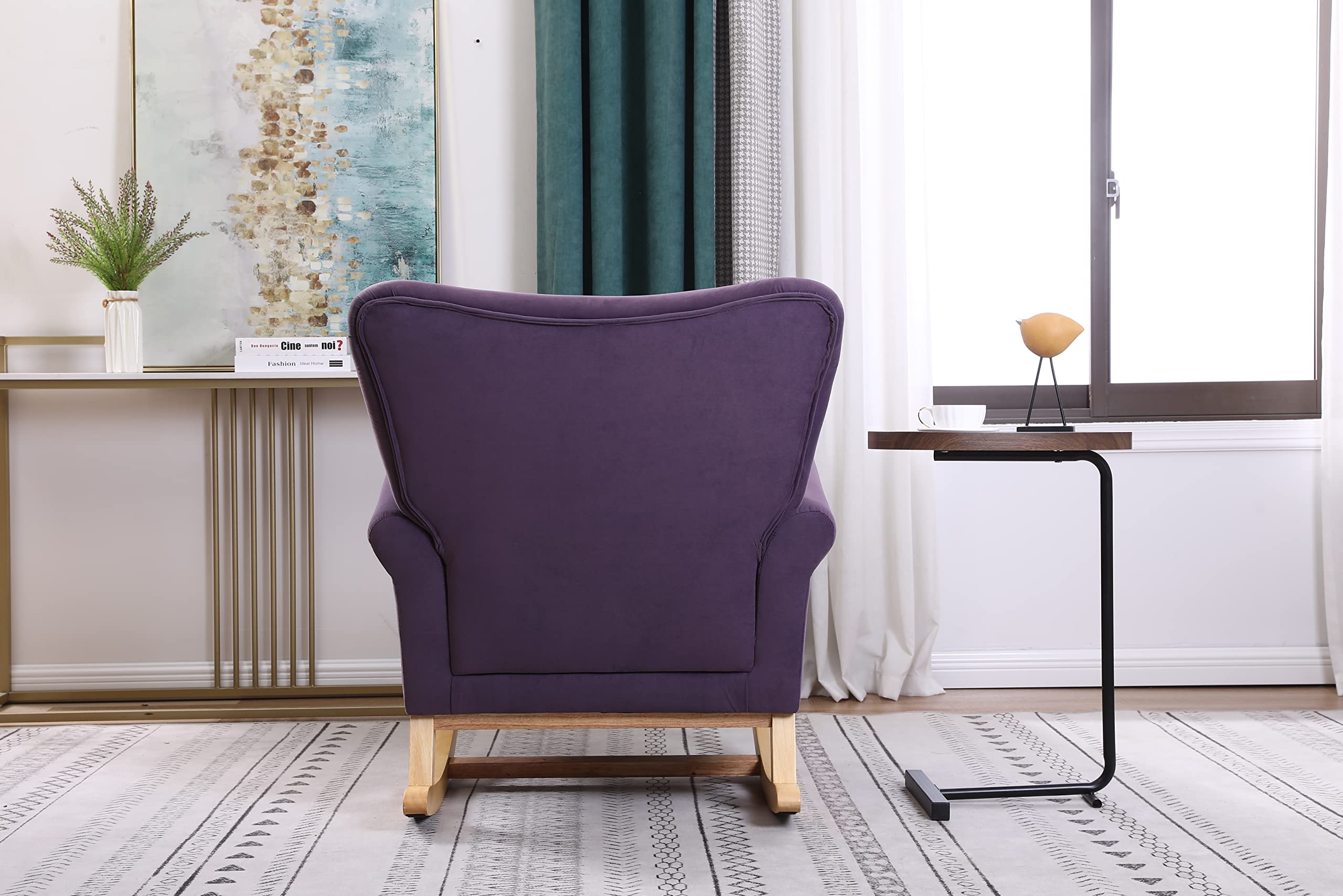 Nicbex High Back Rocking Chair - Velvet Upholstered Nursery Glider with Smooth Motion for Baby Room, Nursery or Breastfeeding - Soft Purple Rocking Chair for Comfortable Nursing & Relaxation