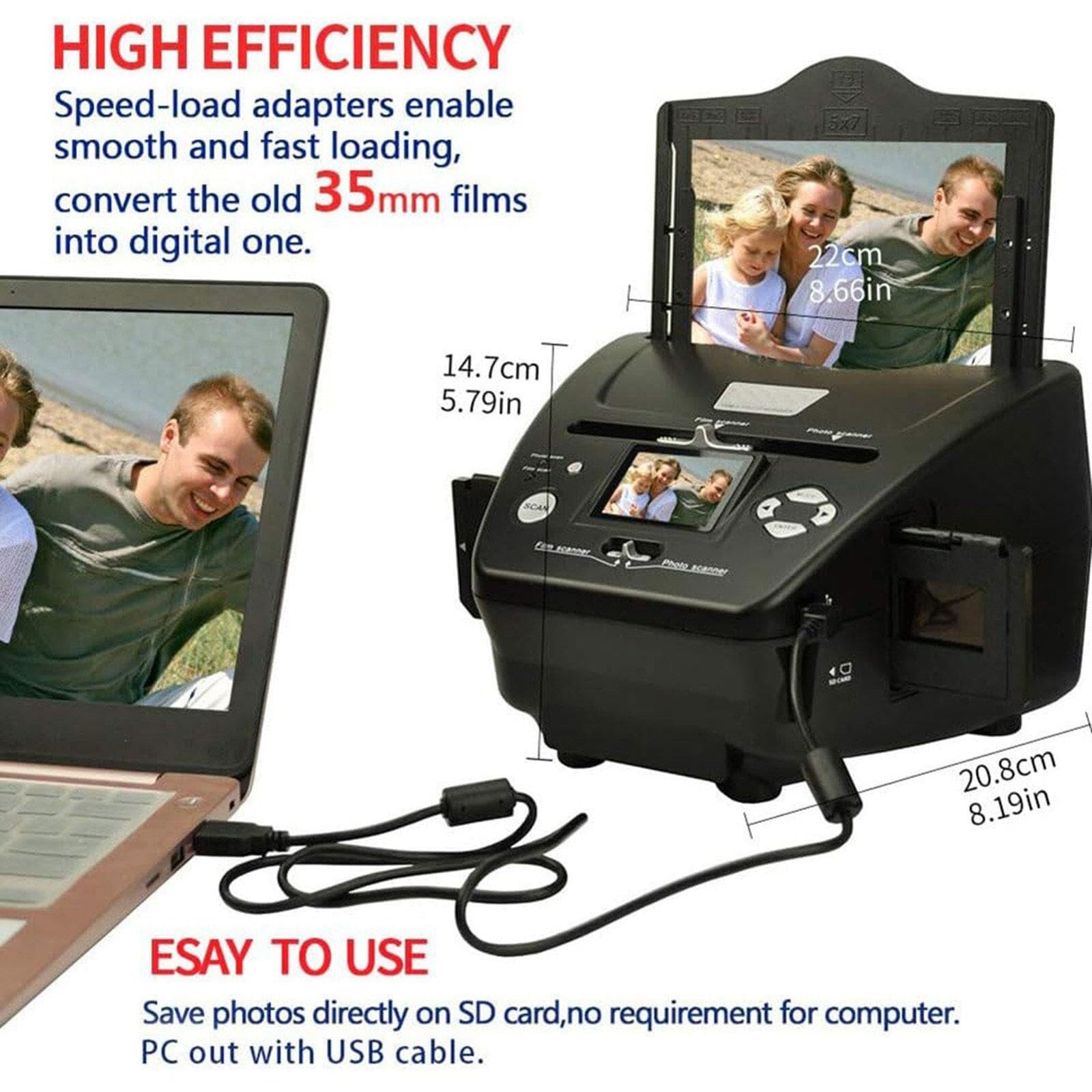 High-Speed Digital Photo Scanner for 3x5/4x6/5x7 Photos, Business Cards & Film Negatives with OCR Software - Perfect for Home Archiving, Office Organization & Photo Restoration Projects