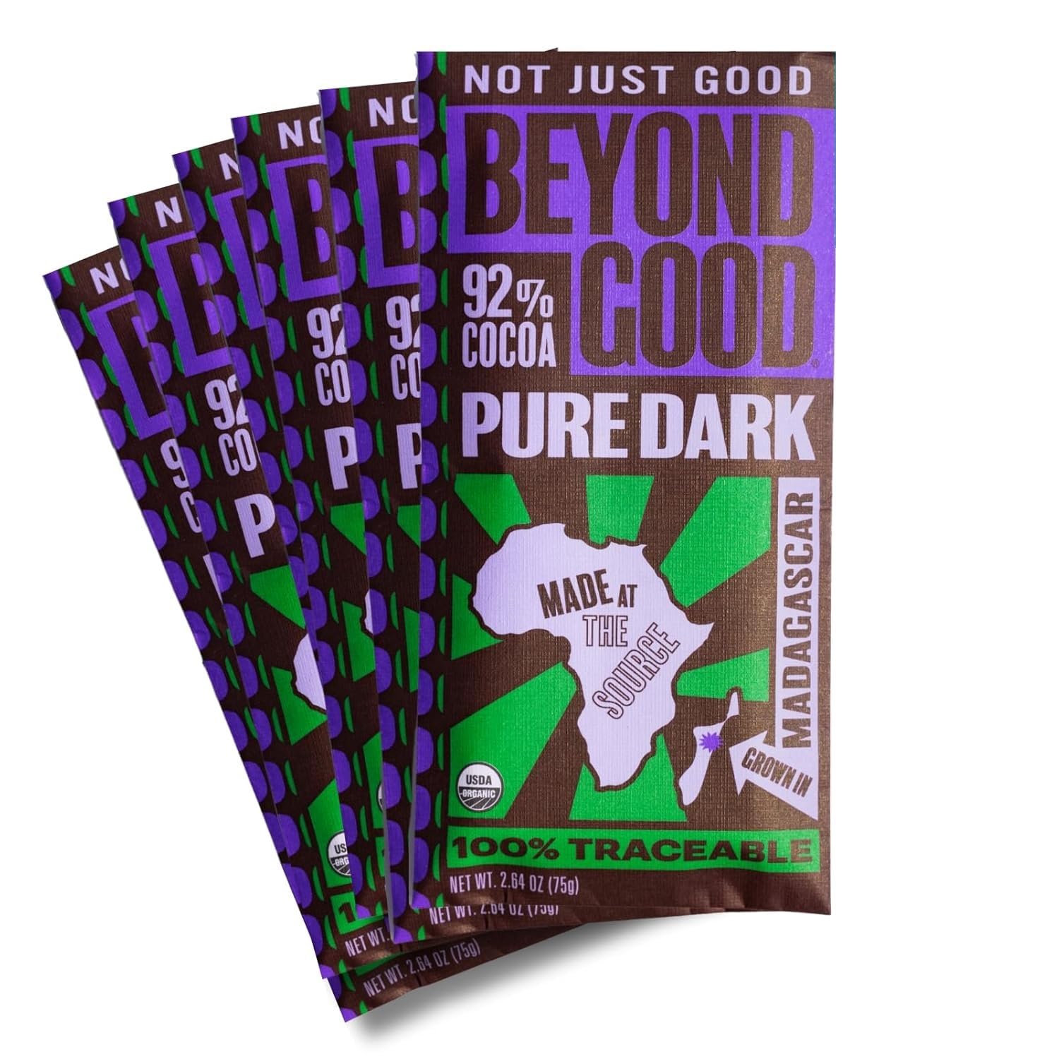 Beyond Good Organic Dark Chocolate Bars 6-Pack | 92% Single Origin Madagascar Heirloom Cacao | Vegan, Kosher, Non-GMO, Direct Trade | Perfect for Baking, Gifts & Healthy Snacking