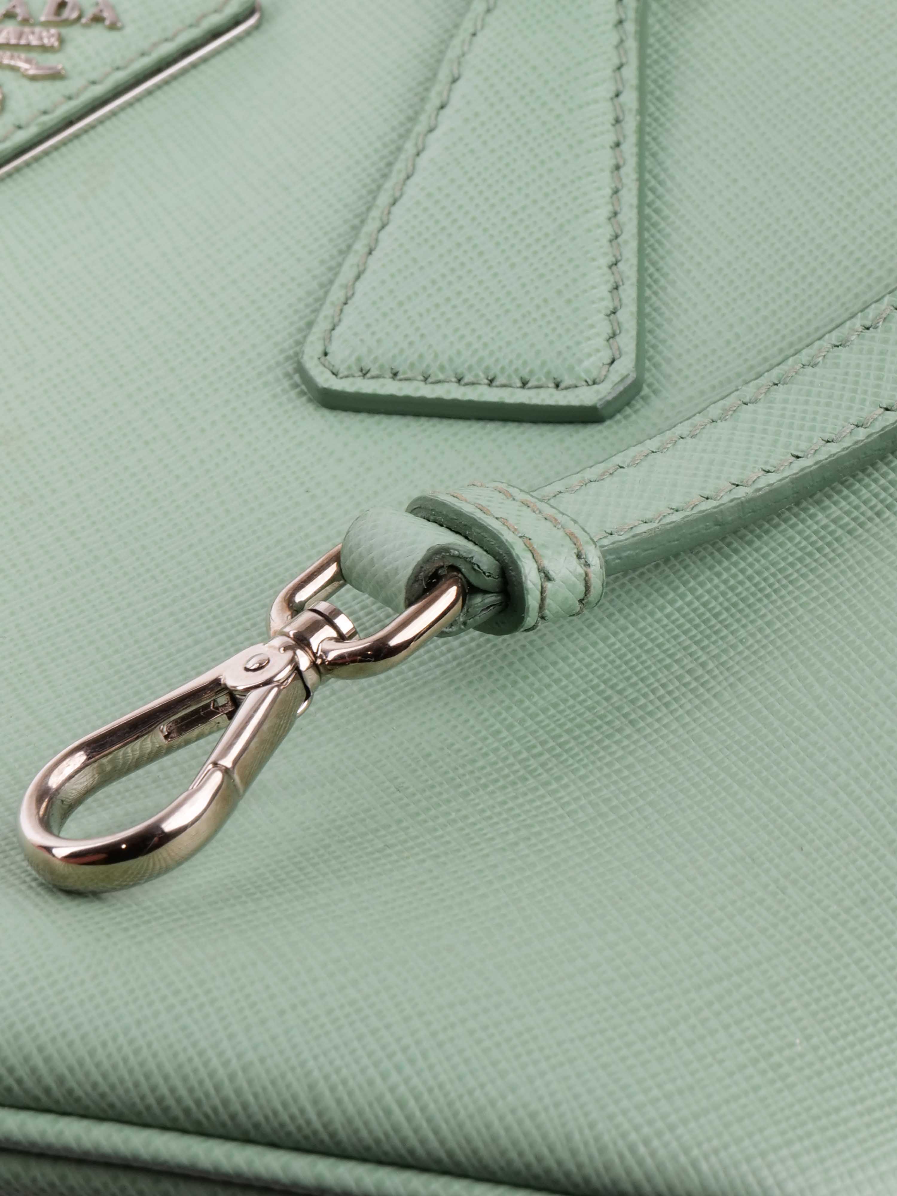 Prada Mint Green Saffiano Leather Double Zipper Small Tote Bag for Women | Luxury Designer Handbag for Work, Travel & Everyday Use
