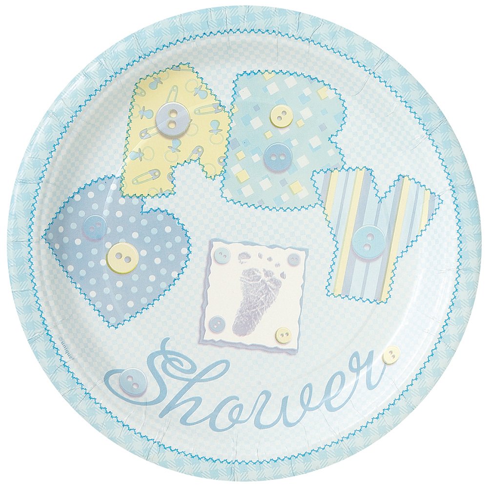 Blue Stitching Baby Shower Dessert Plates - Set of 8 | Elegant Party Tableware for Baby Showers, Birthdays & Special Celebrations