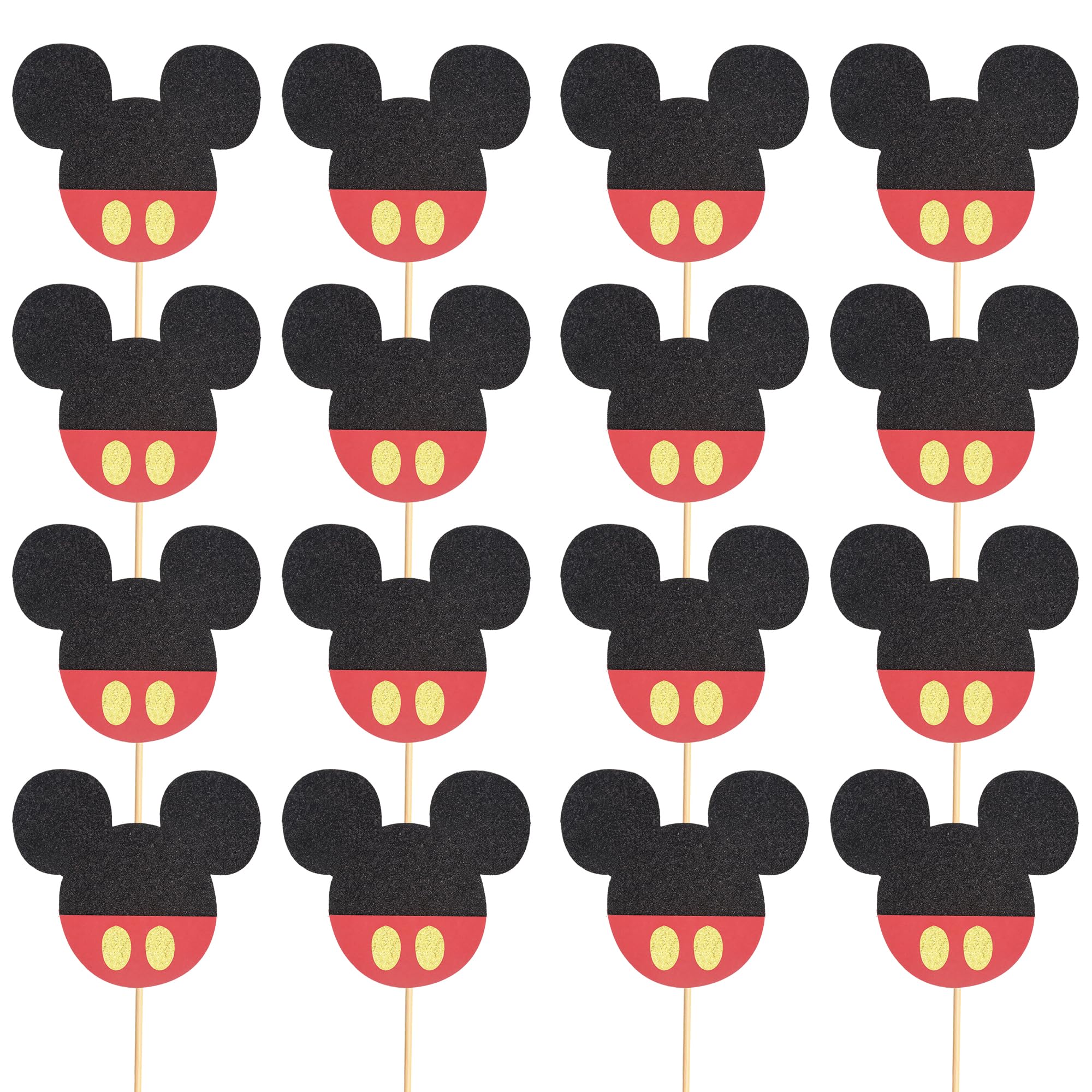 24Pcs Mouse-Inspired Cupcake Toppers with Bow - Black Red Glitter Mouse Cake Decorations for Baby Showers, Weddings & Kids Birthday Parties - Perfect for Themed Desserts, DIY Baking & Party Supplies