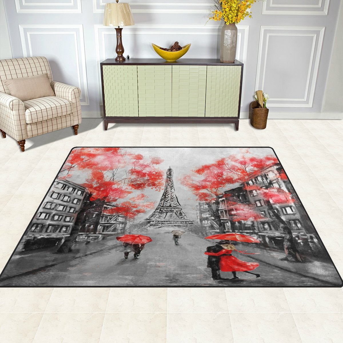 ALAZA France Paris Eiffel Tower Valentine's Day Area Rug - 5'3