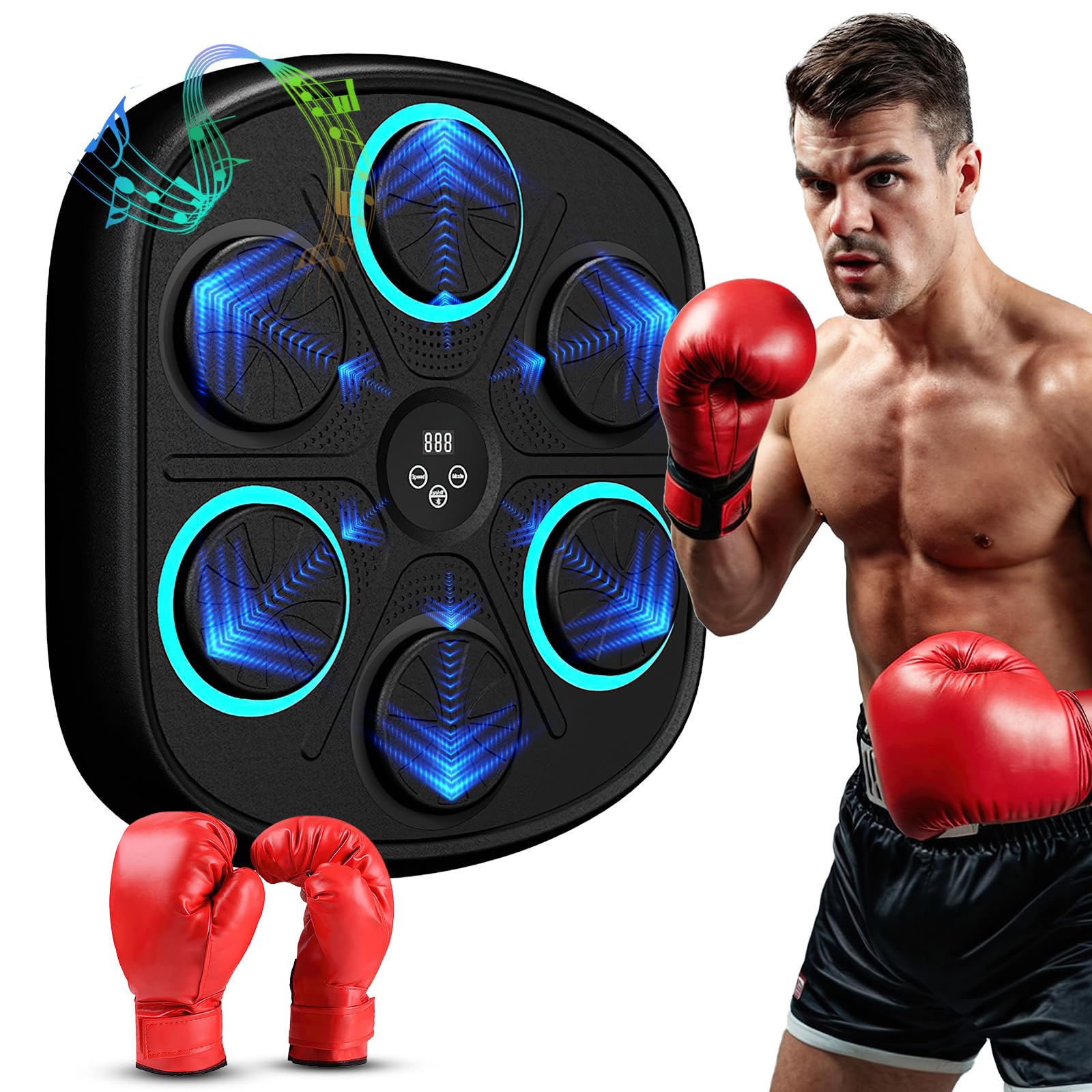 Bluetooth LED Musical Boxing Machine with Smart Technology - Wall Mounted Punching Bag for Adults & Kids - Home Fitness & Stress Relief Equipment for Boxing Training & Fun Workouts
