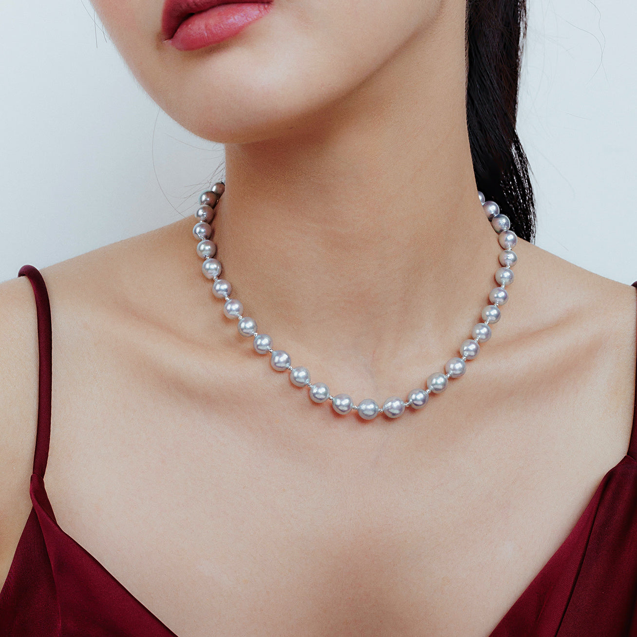 18K Gold Akoya Pearl Necklace - Silver Blue Lustre, Elegant Jewelry Gift for Women, Perfect for Weddings, Parties & Special Occasions