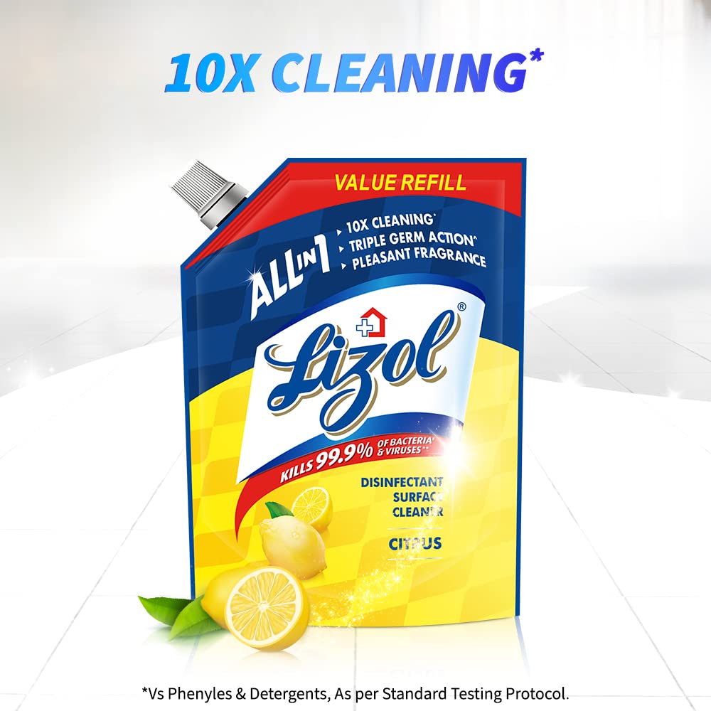 Lizol 1800ml Citrus Disinfectant Surface & Floor Cleaner Liquid Refill - Kills 99.9% Germs | All-Purpose Floor Mop Solution | India's #1 Floor Cleaner | Ideal for Kitchen, Bathroom & High-Traffic Areas