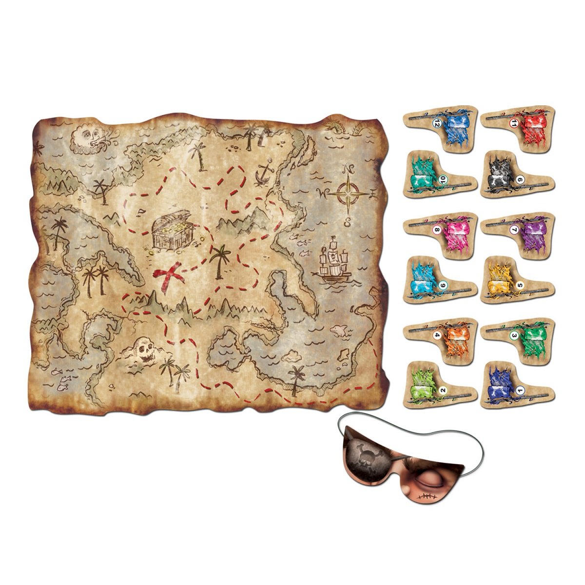 24-Pack Brown Pin The Flag on The Treasure Map Party Games for Kids, Pirate Theme Birthday Parties, and Family Game Nights
