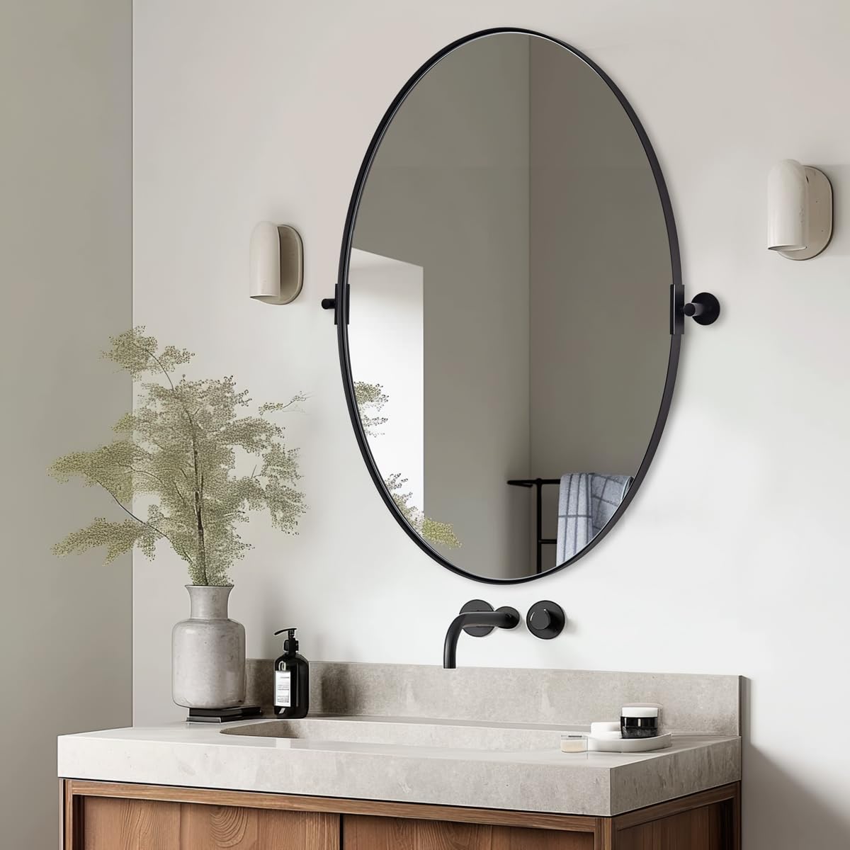 ANDY STAR Black Oval Pivot Bathroom Mirror - Matte Black Stainless Steel Tilting Vanity Wall Mirror for Vertical or Horizontal Hanging - Perfect for Bathroom, Bedroom, and Dressing Room Décor