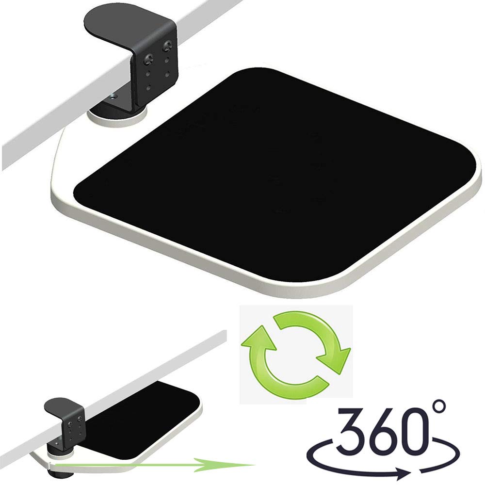 FUZADEL Adjustable Under Desk Mouse Platform - 360° Swivel Clamp-On Mouse Tray with Wrist Rest | Ergonomic Computer Accessory for Office & Gaming Setup
