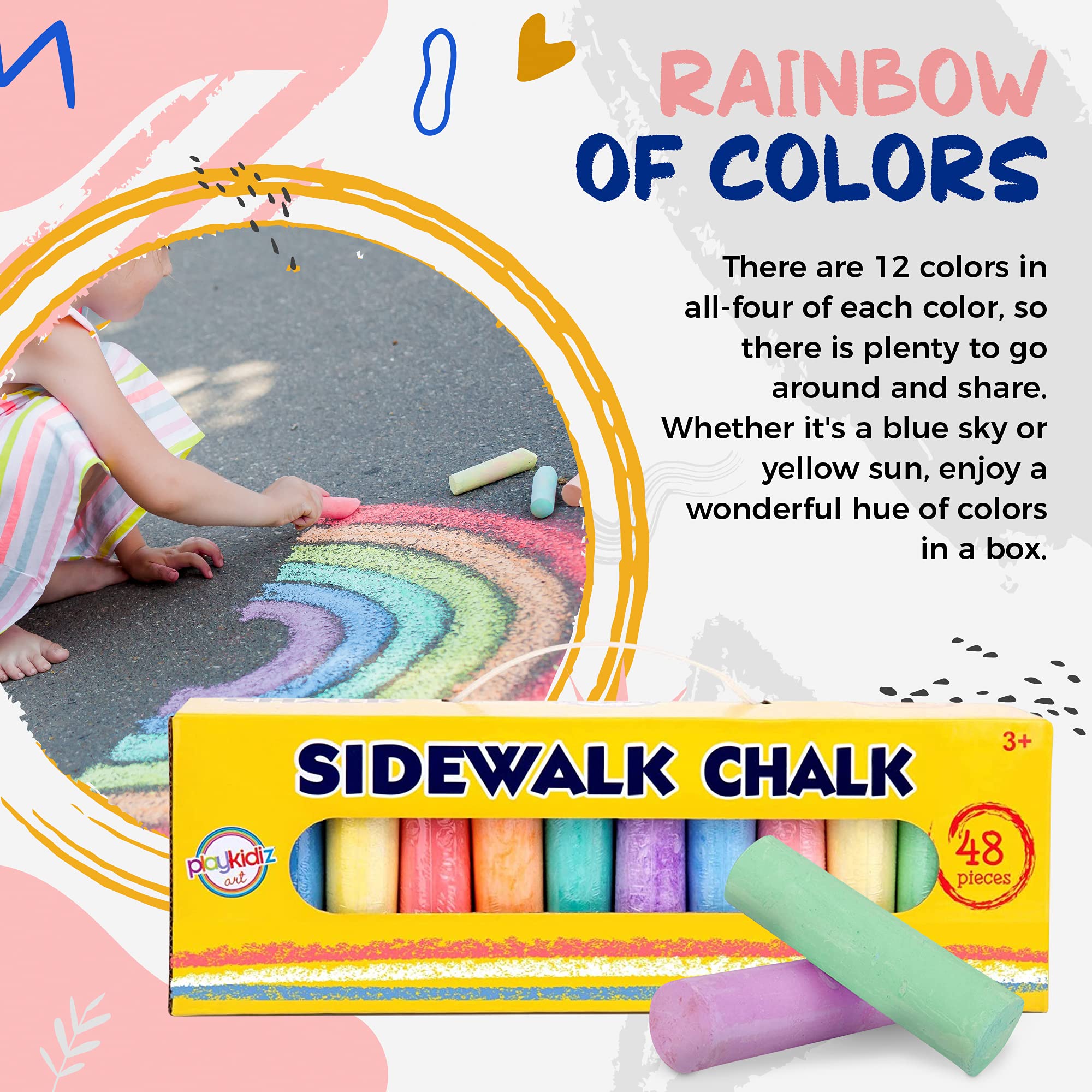 144 PCS Jumbo Washable Non-Toxic Sidewalk Chalk Set - Vibrant Colors for Kids Outdoor Play, Chalkboard Art, Playground & Driveway Drawing - Perfect for Summer Activities, Birthday Parties & Creative Play