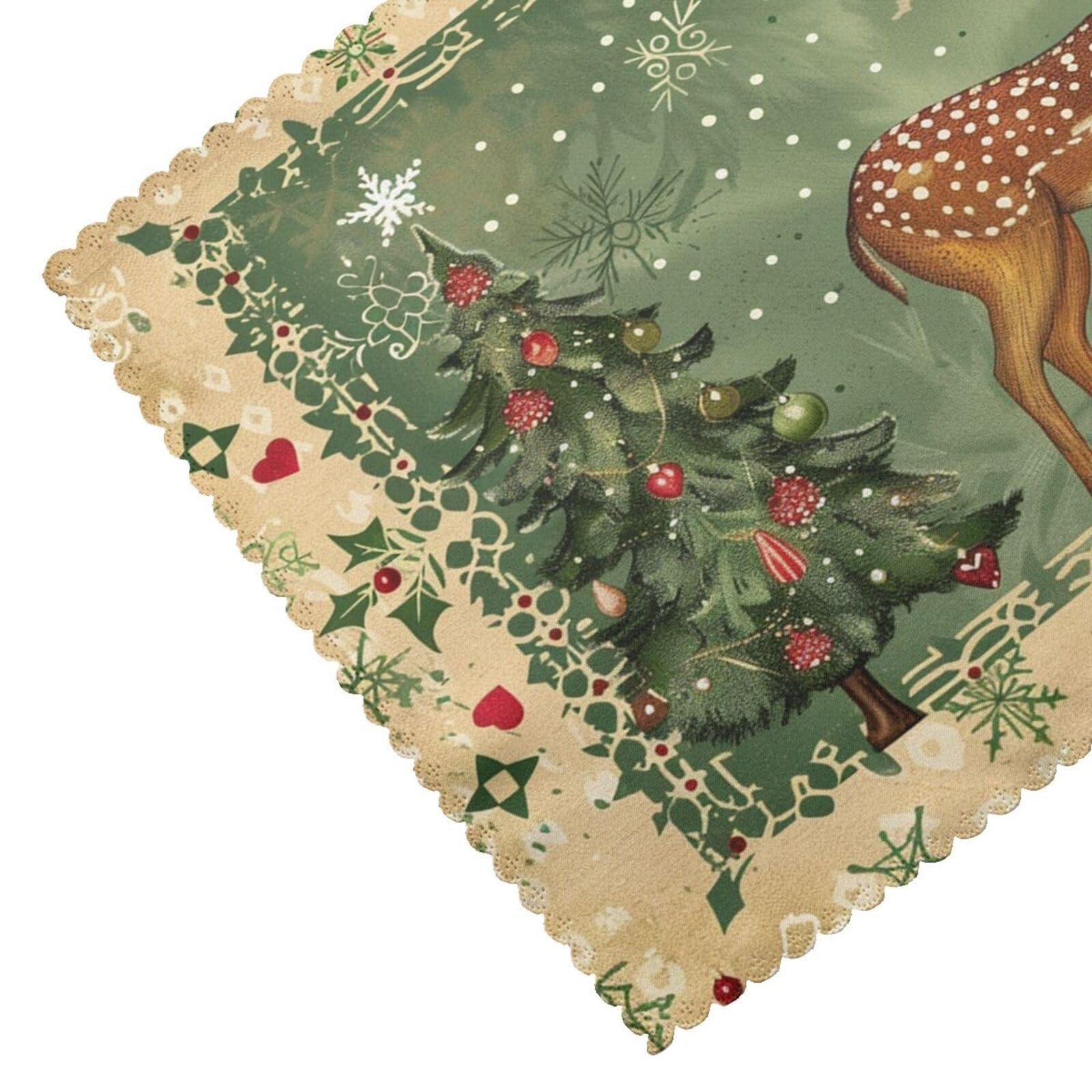 4-Pack Christmas Tree Placemats Set - 12x18 Inch Snowflake & Deer Design Washable Heat-Resistant Table Mats for Kitchen Dining - Perfect for Holiday Decorations, Family Gatherings & Festive Meals