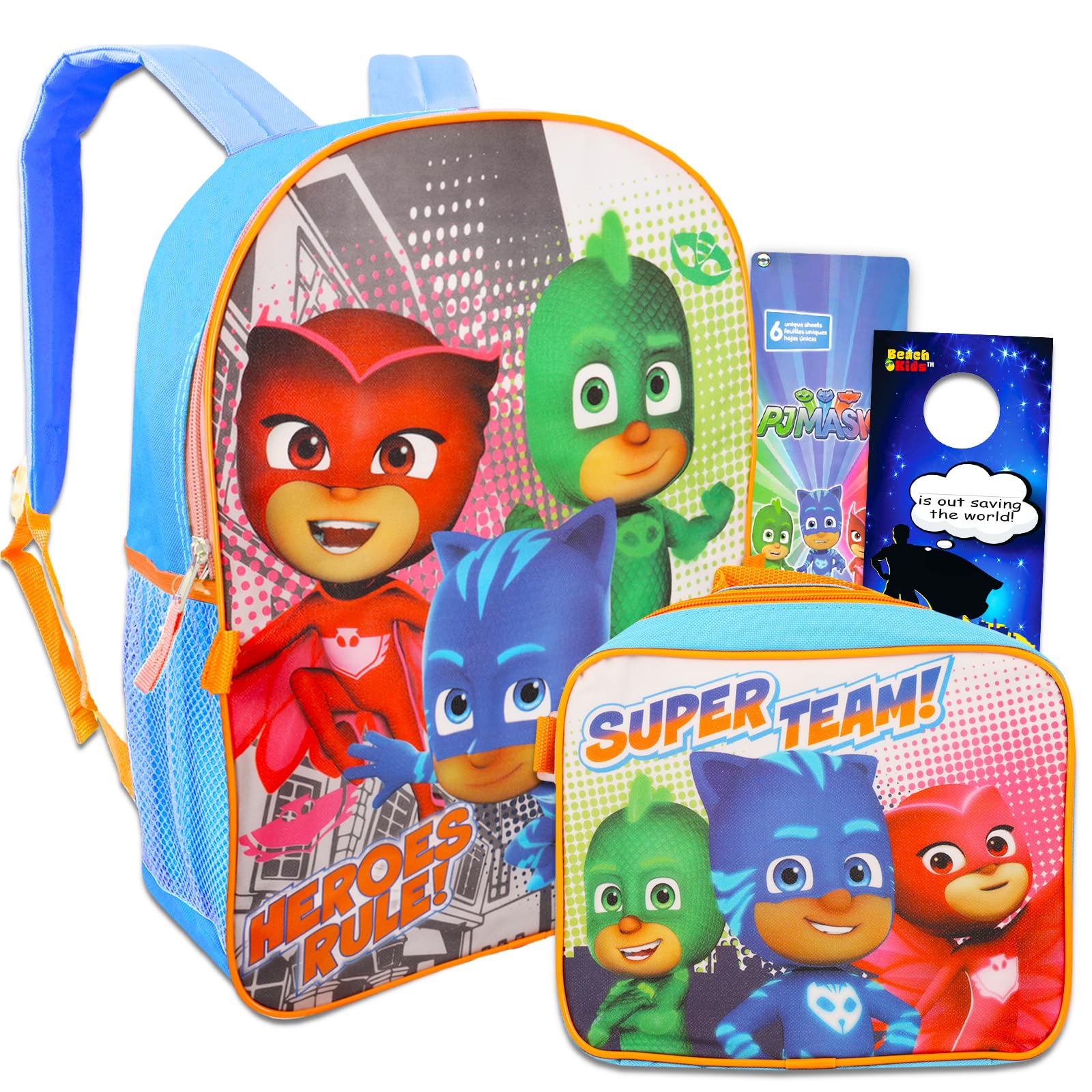 PJ Masks Kids Backpack Set - 16 Inch School Backpack with Lunch Box, Stickers & More (Catboy, Owlette, Gekko) | Perfect for School, Travel & Superhero Adventures