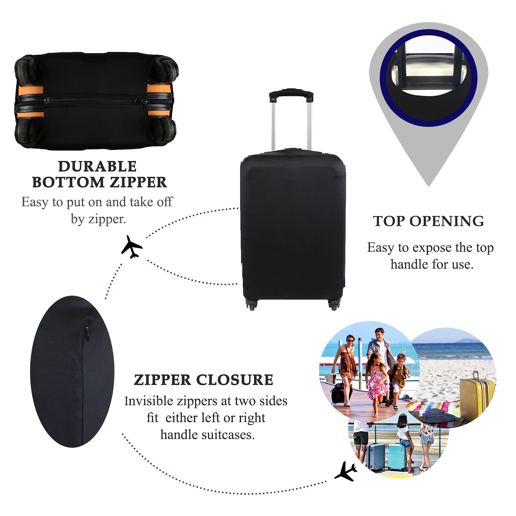 **Waterproof 18-22 Inch Suitcase Cover - Black Travel Luggage Protector for Airplane, Train & Bus (Fits Most Standard Carry-Ons)**
