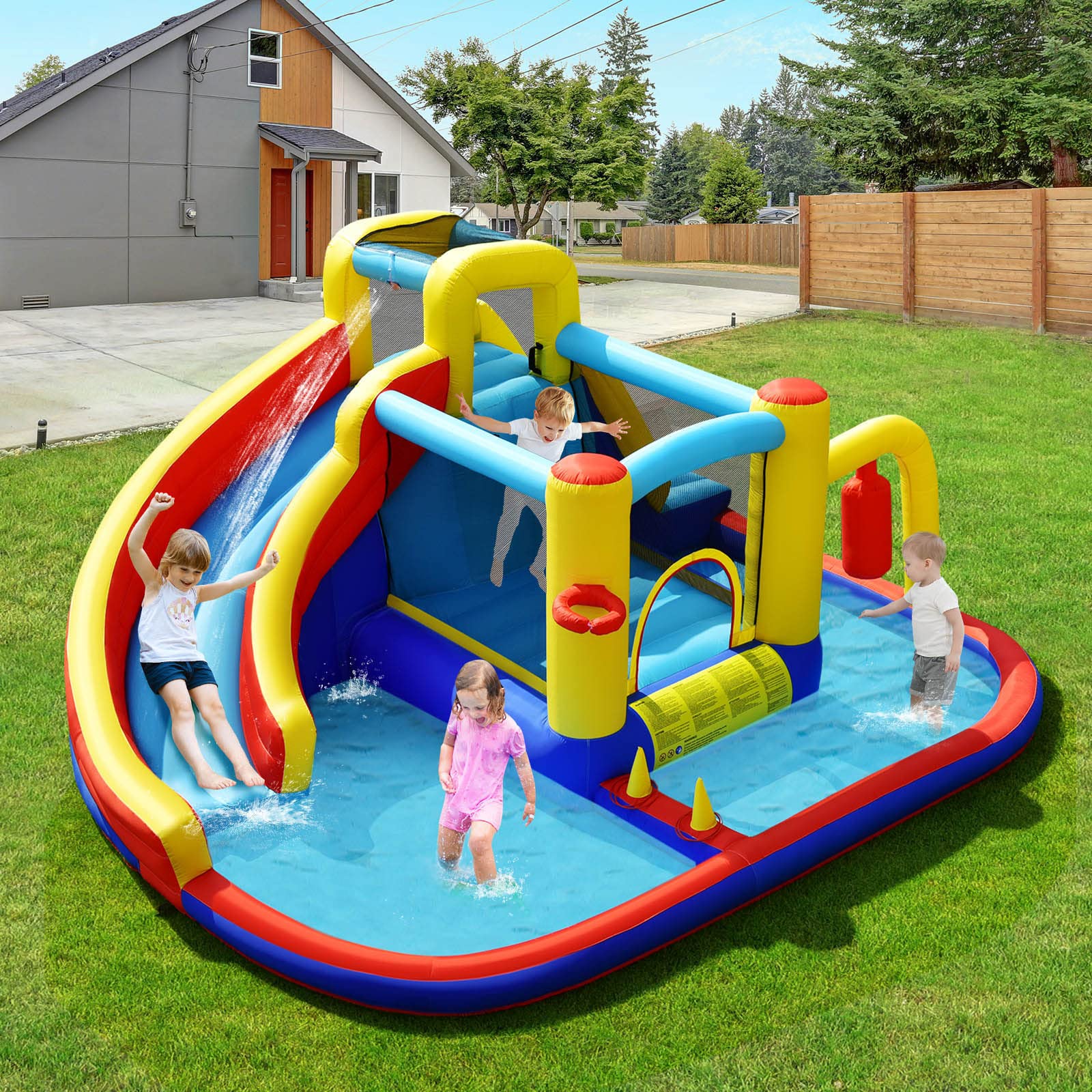 **HONEY JOY 7-in-1 Inflatable Water Slide & Bounce House for Kids & Adults - Giant Blow Up Water Park with Splash Pool, Outdoor Backyard Fun (Blower Not Included) - Perfect for Summer Parties, Birthdays, and Family Gatherings**