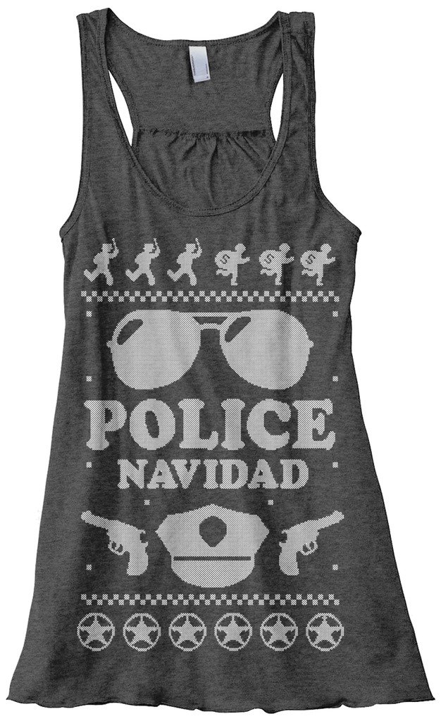 Threadrock Women's Police Navidad Ugly Christmas Sweater Flowy Racerback Tank Top - Festive Holiday Party Outfit for Xmas & Office Dress Up
