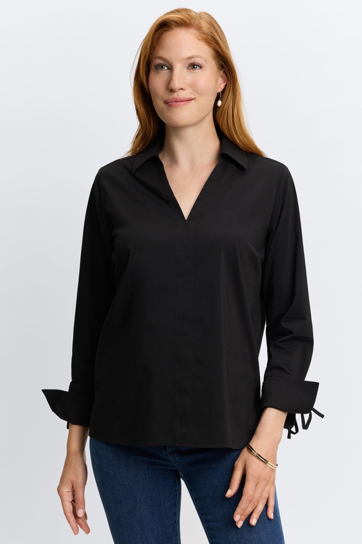 Carla No Iron Stretch Long Sleeve Popover Shirt for Women - Wrinkle Free Comfortable Business Casual Blouse - Perfect for Office Work, Travel & Everyday Wear