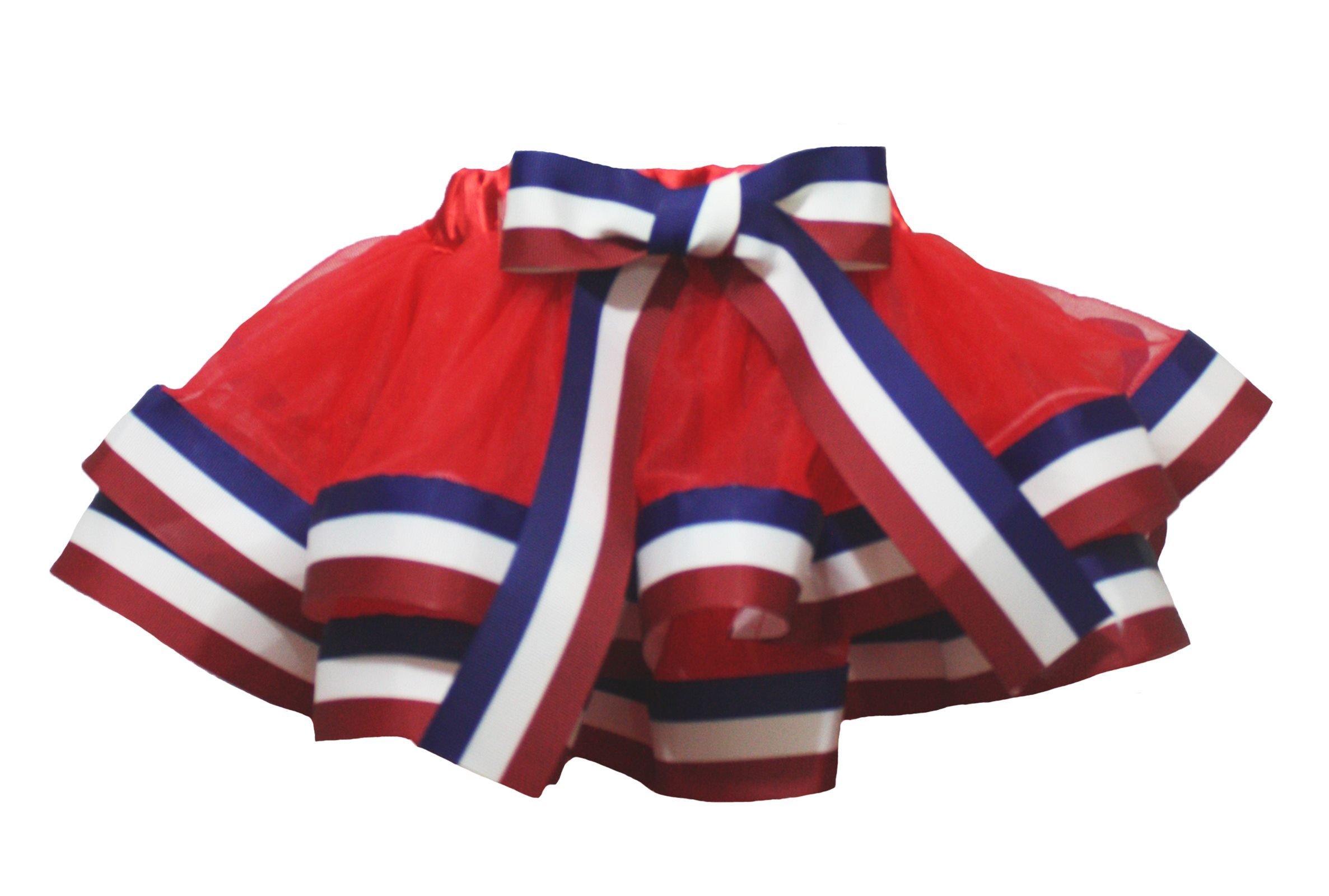 Petitebella Red Petal Skirt for Girls - Blue White Red Striped Ribbon Design (NB-8Y) | Perfect for Birthday Parties, School Events & Photo Shoots