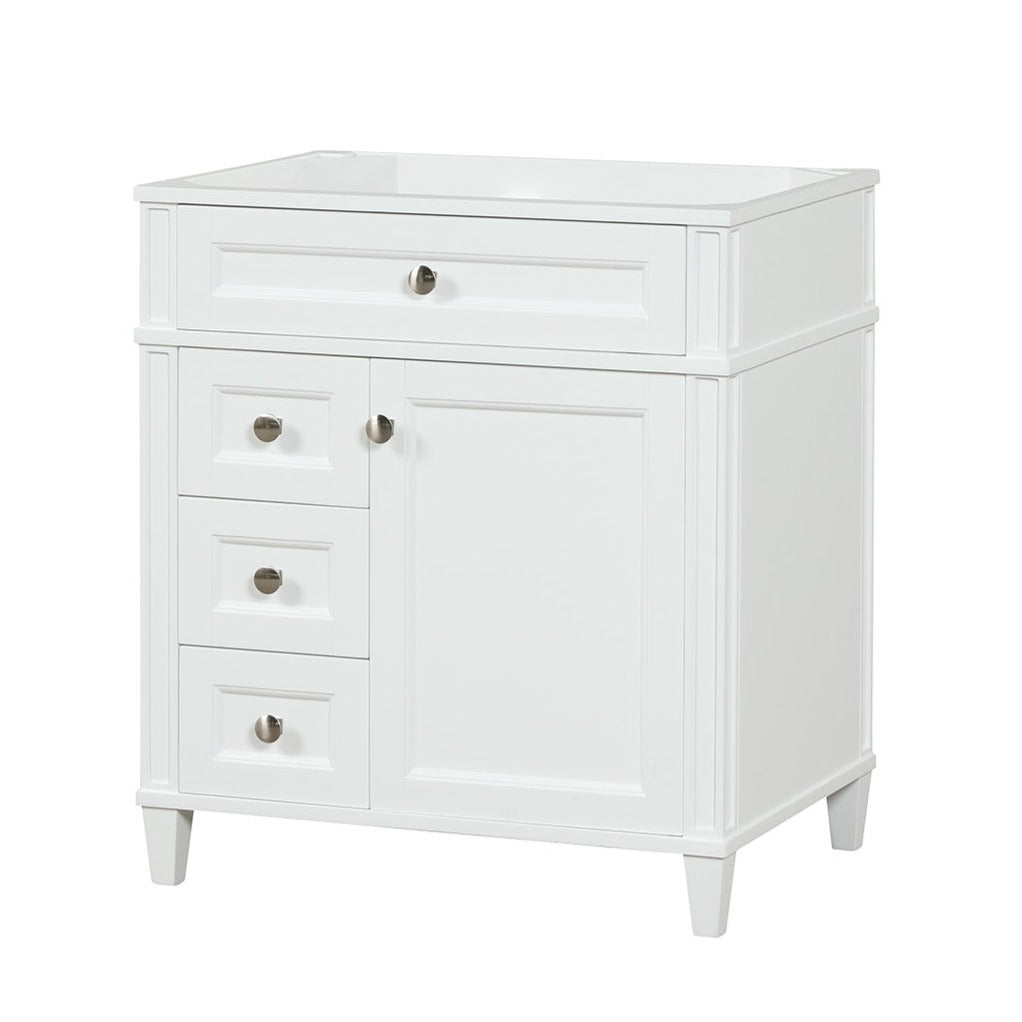 Kensington 29.5-Inch Left Drawers All-Wood Bathroom Vanity Cabinet in Bright White - Perfect for Modern Bathroom Remodeling & Storage Organization