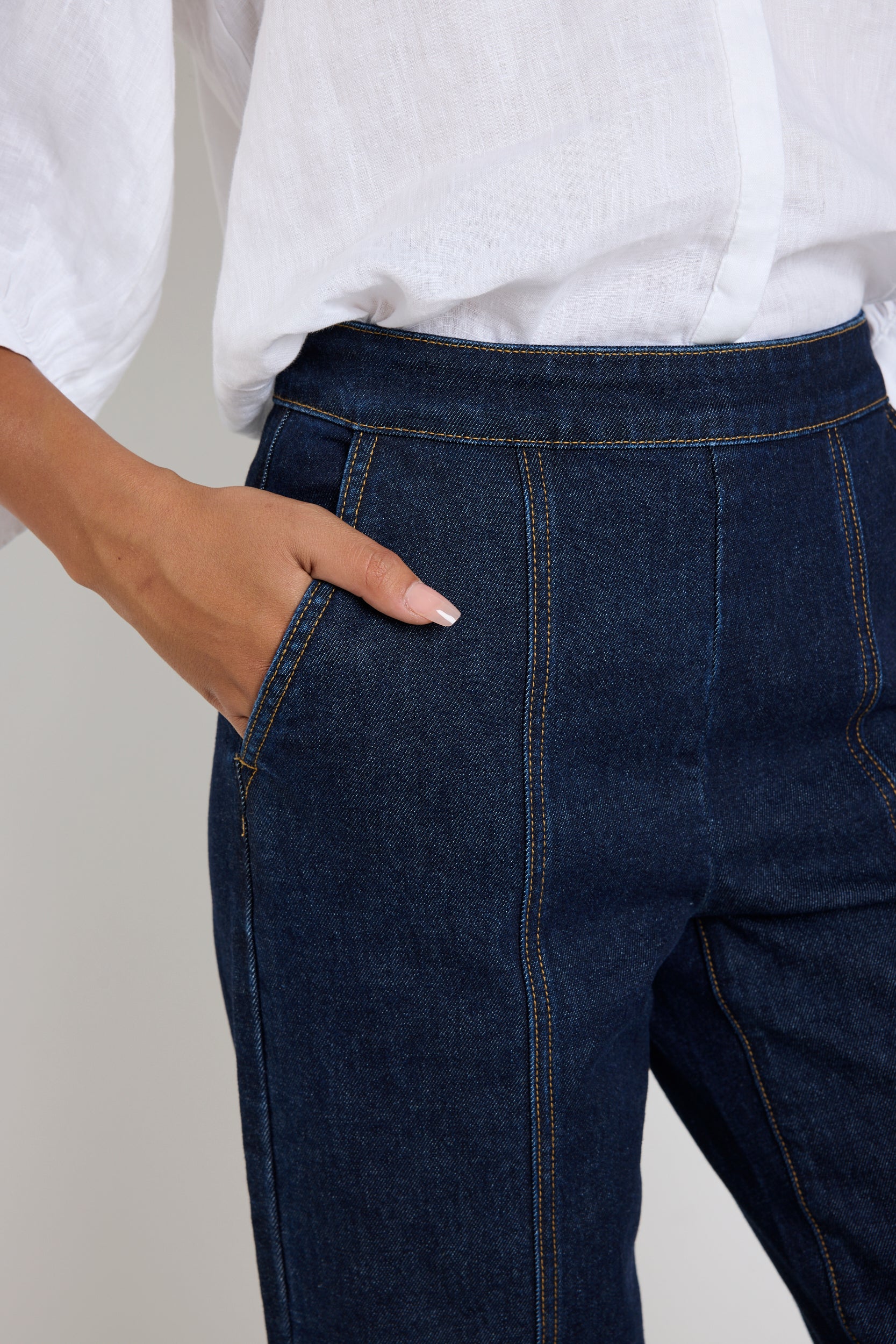 Imperial Indigo Flat Front Wide Leg Jeans for Women - High Waisted Comfortable Denim Pants for Casual Wear & Everyday Style