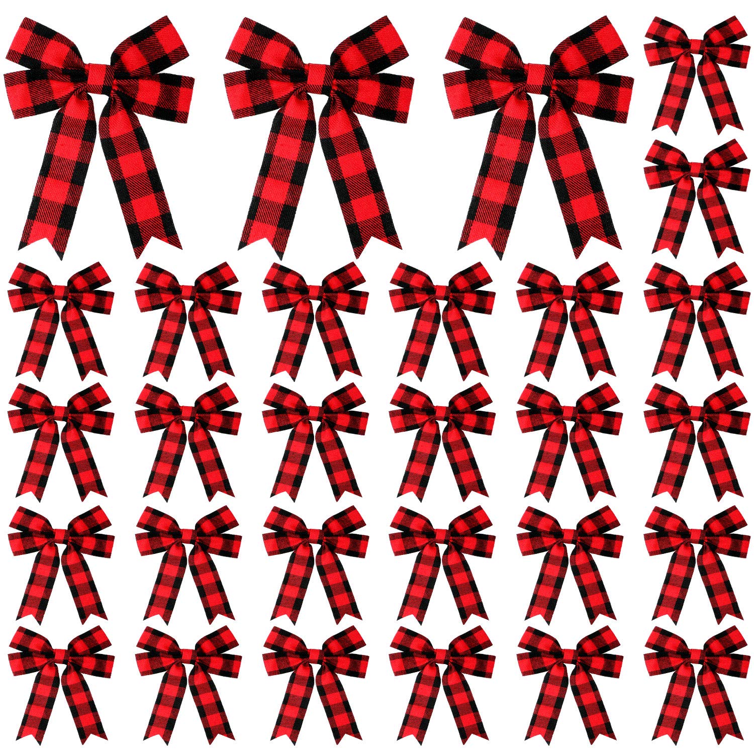 30-Piece Buffalo Plaid Christmas Bows - 4x5 Inch Red & Black Checkered Hair Bows for Holiday Decorations, Wreaths, Xmas Tree, Gift Wrapping & Home Decoration (Perfect for Parties, DIY Crafts & Seasonal Festivities)