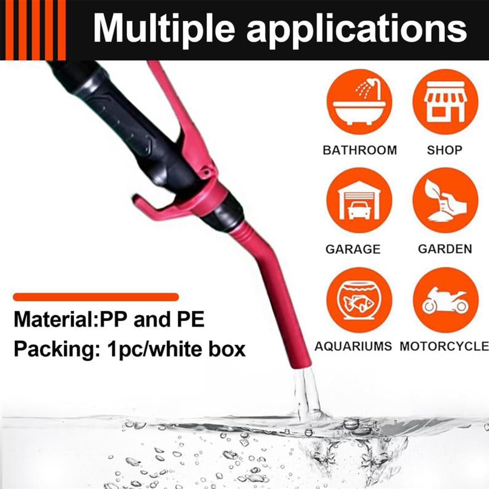 Portable Electric Gas Pump - Battery Powered Fuel Transfer Pump for Cars, Boats, Lawn Mowers - Compact & Lightweight Handheld Gasoline Pump (Orange & Red) - Perfect for Emergency Fuel Transfer, RV Camping, and Outdoor Equipment Maintenance