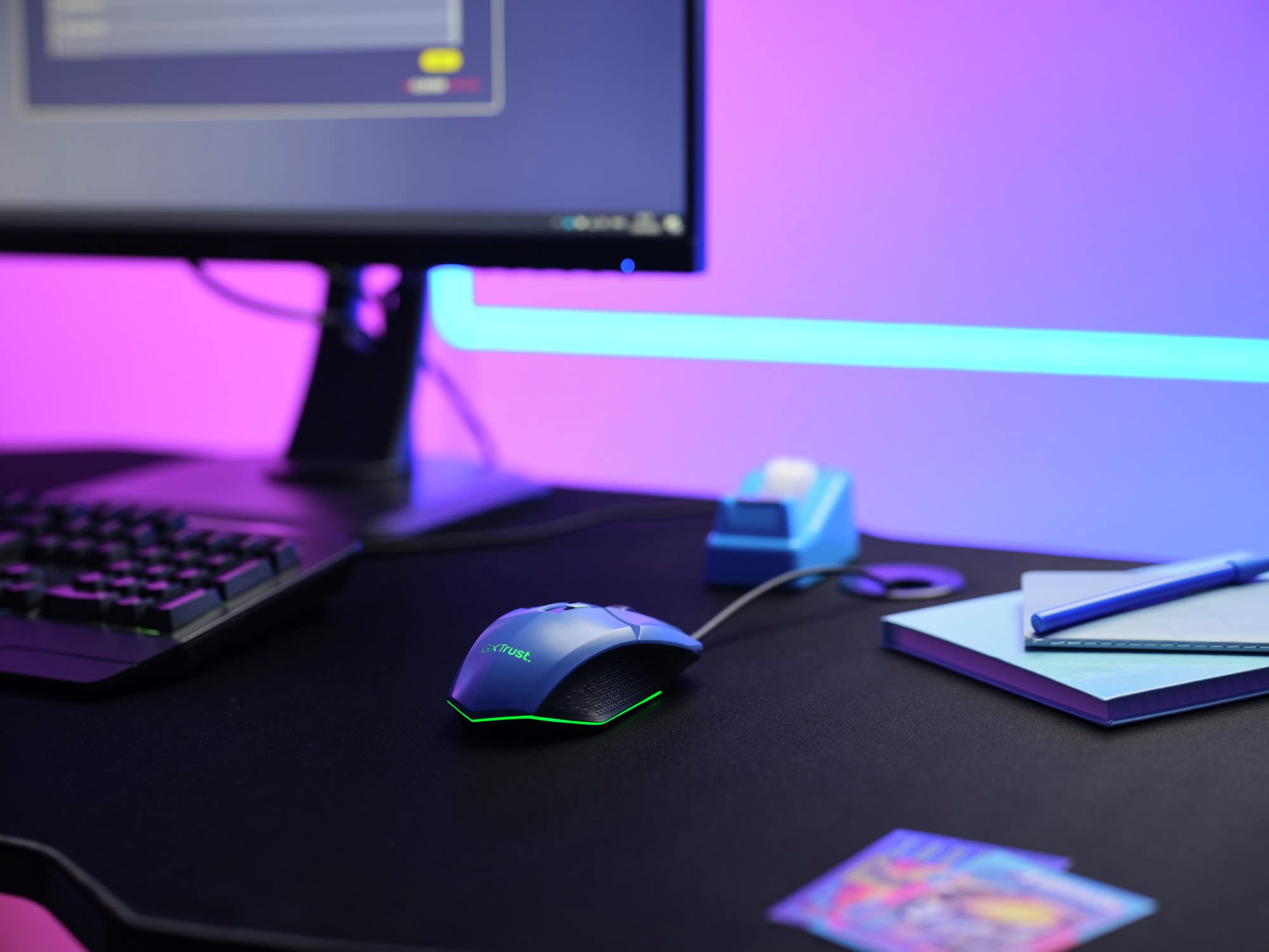 Trust Gaming GXT 109B Felox Gaming Mouse - 6 Programmable Buttons, RGB LED Lighting, 200-6400 DPI Adjustable, 150cm USB Cable, Built-in Software for PC/Laptop (Blue) - Perfect for FPS, MOBA & MMO Gaming