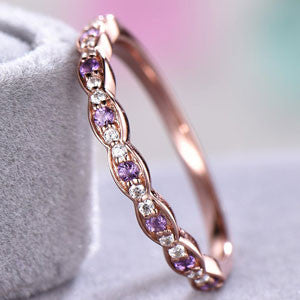 14K Rose Gold Amethyst Diamond Wedding Band - Vintage Marquise Half Eternity Engagement Ring for Women, Stackable Birthstone Jewelry for Bridal, Anniversary & Special Occasions