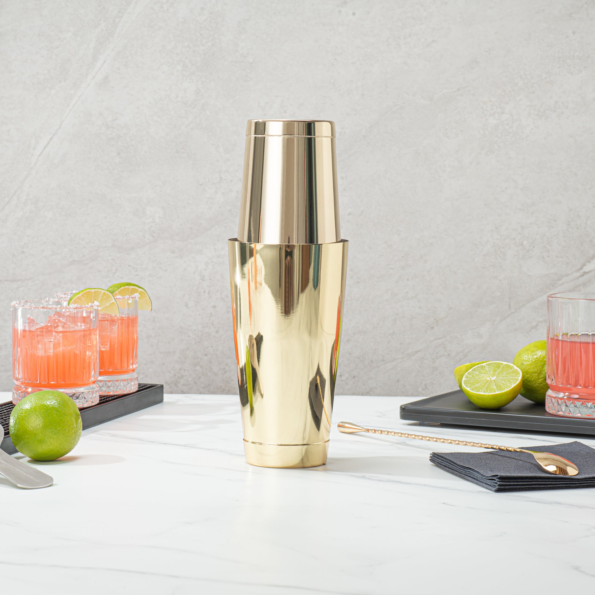 Premium 24 oz Gold Plated Stainless Steel Cocktail Shaker - Weighted Bar Mixing Tin (3.5
