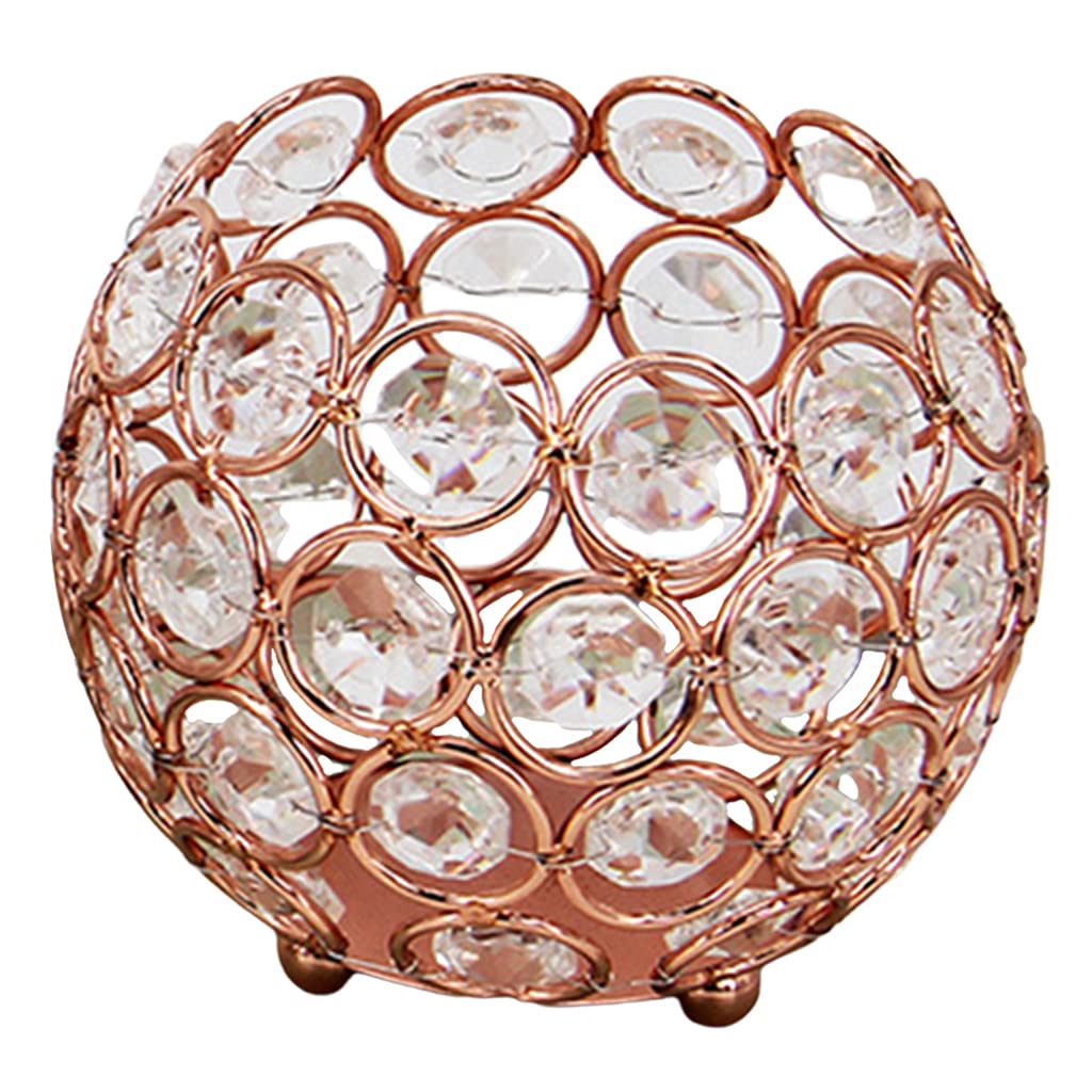 FAKEME Rose Gold Crystal Tealight Candle Holder - Elegant 10cm Votive Candle Stand for Wedding Centerpieces, Home Decor & Party Decorations - Perfect for Romantic Dinners, Holiday Tablescapes & Spa Ambiance