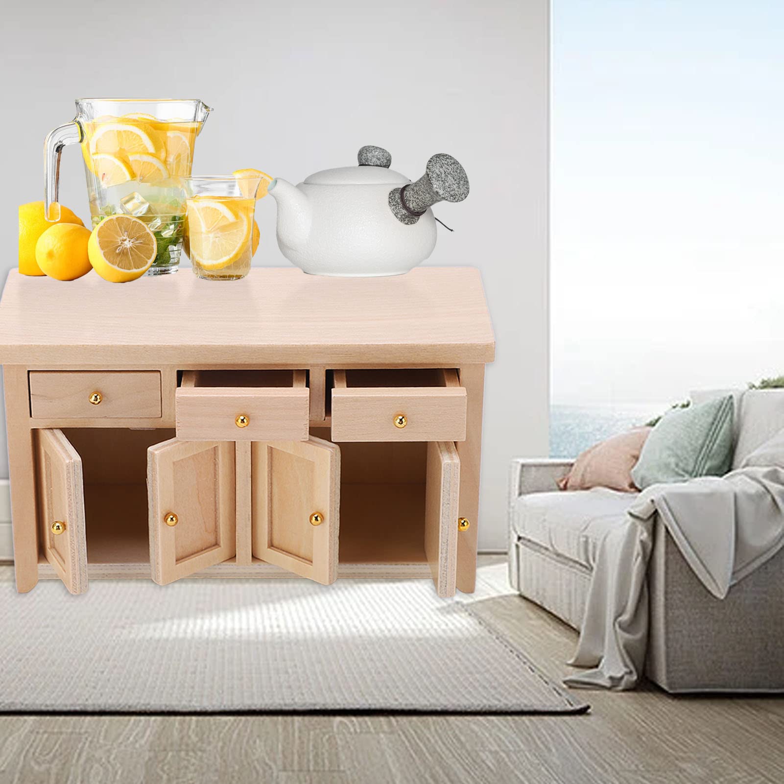 1:12 Scale Miniature Dollhouse Cabinet - Birch Wood Storage Cabinet for Living Room, Bedroom & Kitchen - Perfect for Dollhouse Accessories, DIY Projects & Collectors