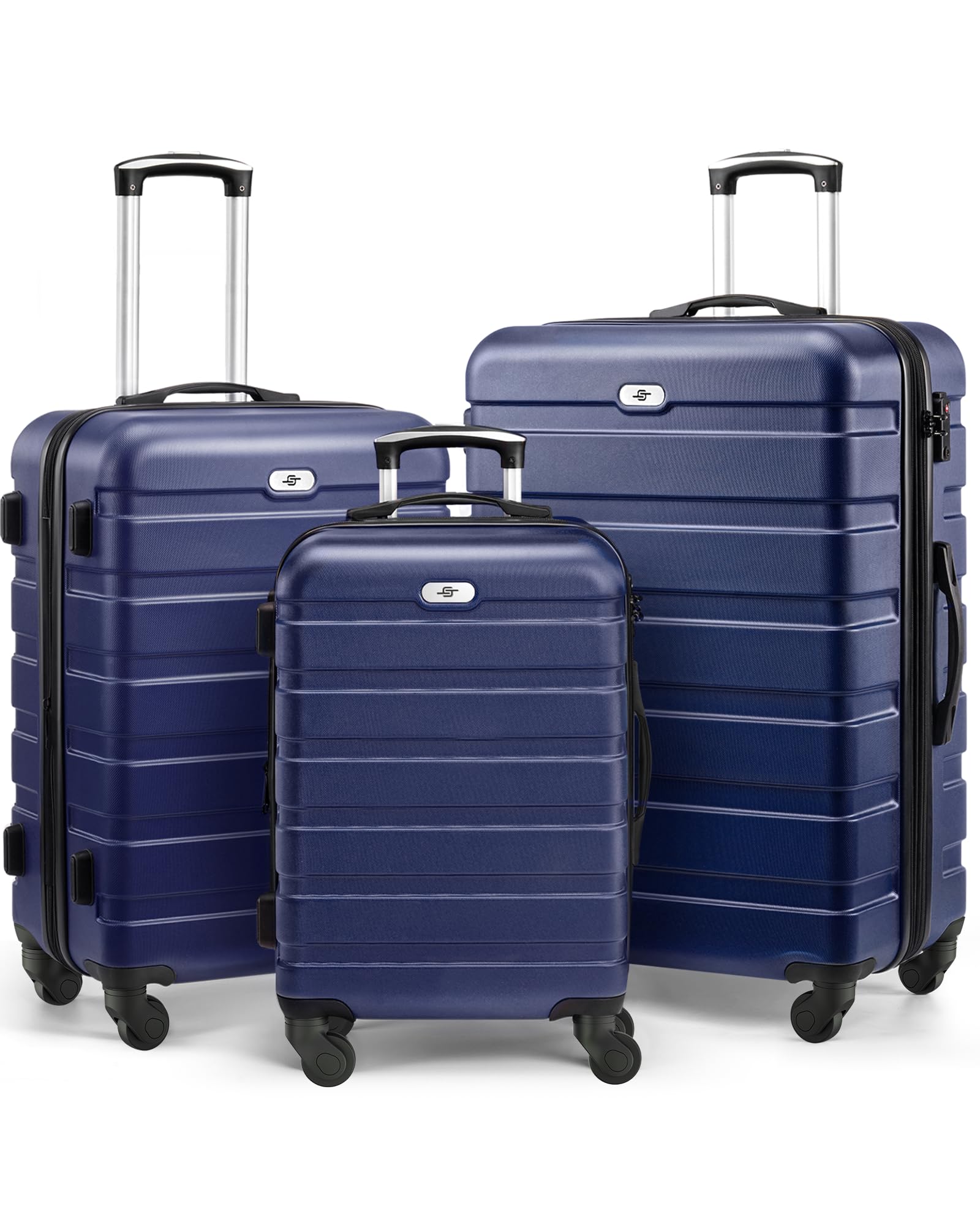 Suitour 3-Piece Hard Shell Luggage Set with Spinner Wheels & TSA Lock - 20/24/28 Inch Travel Suitcases in Dark Blue - Perfect for Family Vacations, Business Trips & International Travel