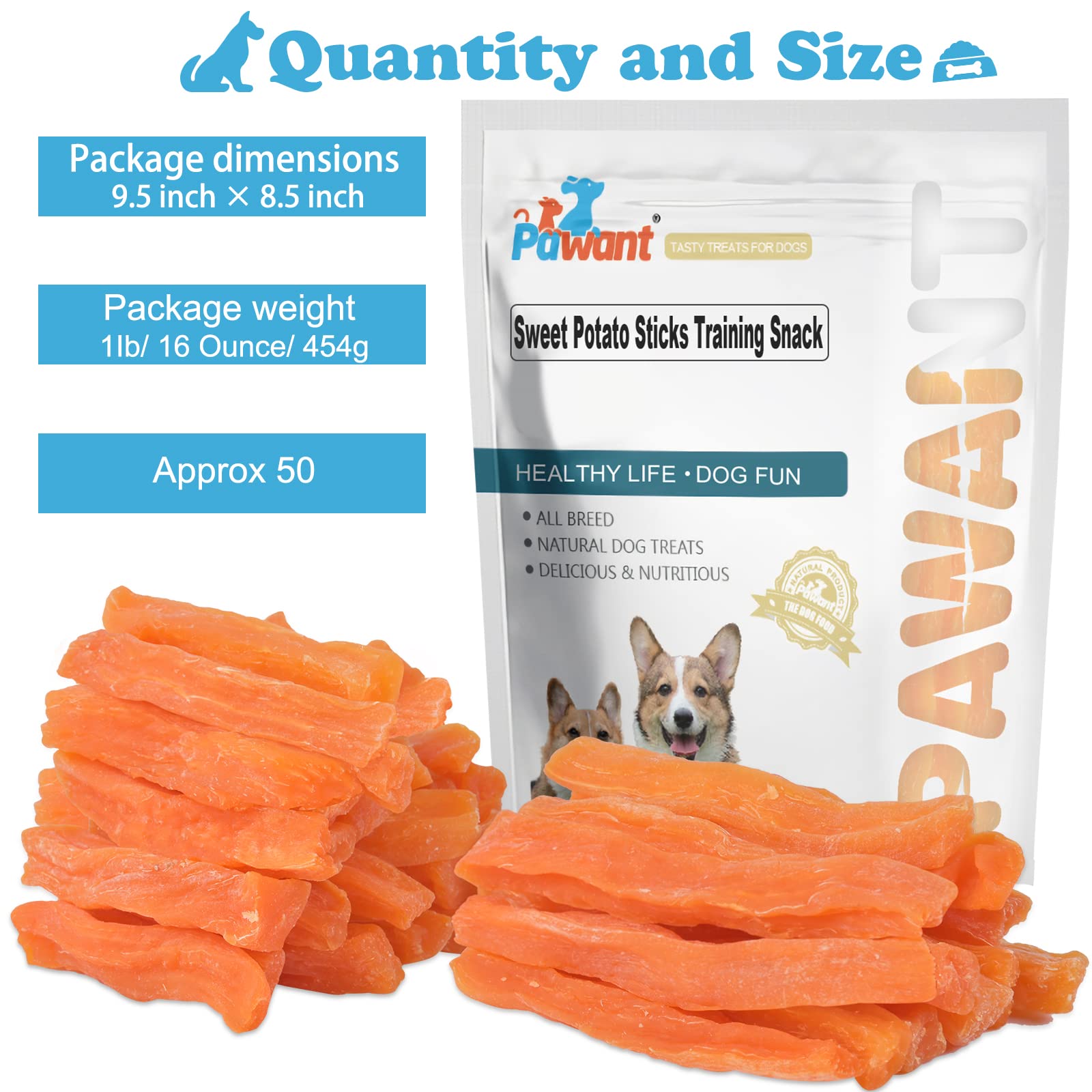 Natural Sweet Potato Dog Treats - Grain Free, No Rawhide Puppy Training Snacks for Small & Large Dogs (1 lb/454g) - Perfect for Training, Rewards & Dental Health