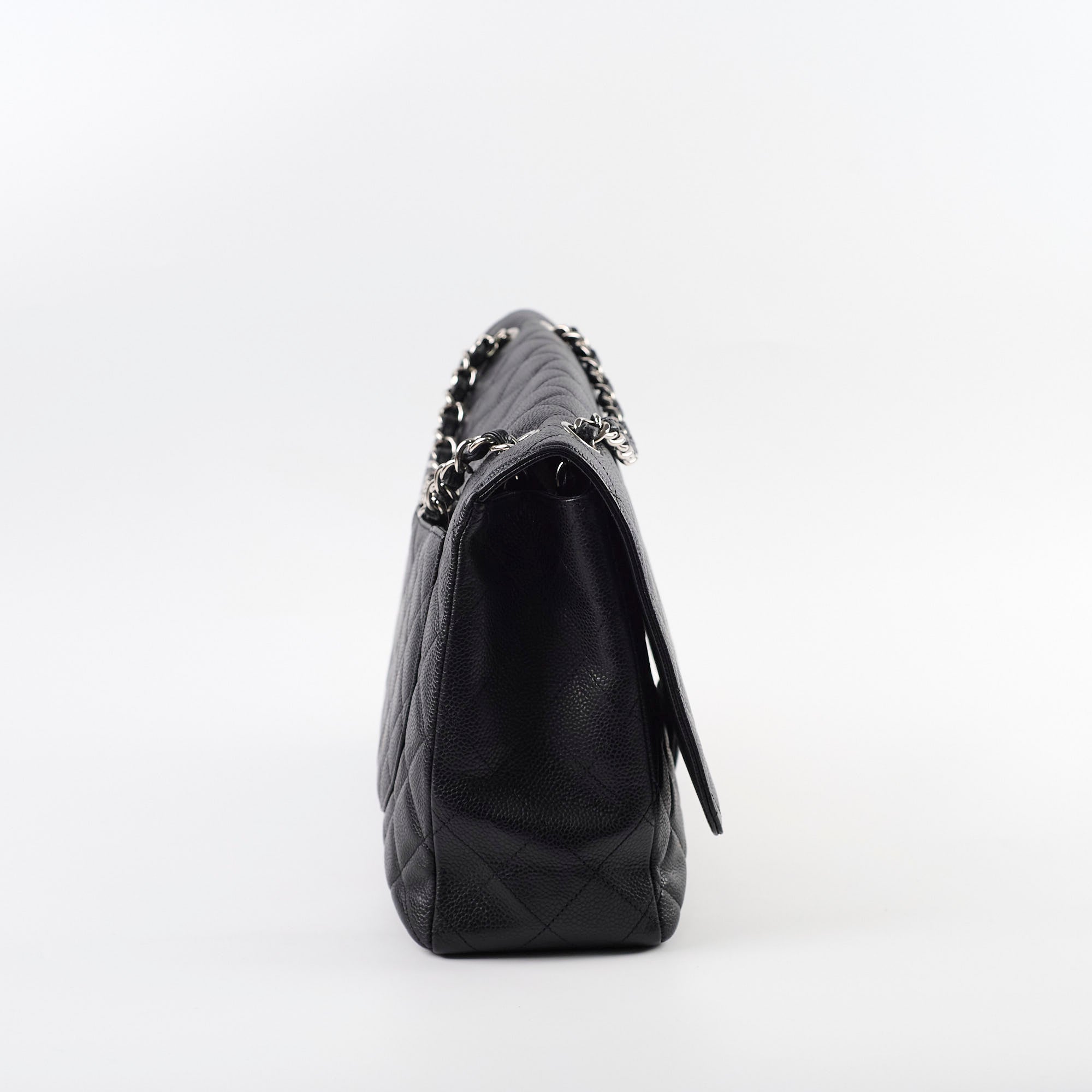 Chanel Maxi Single Flap Bag in Black Caviar Leather with Silver Hardware - Luxury Designer Handbag for Women, Perfect for Evening Events & Special Occasions