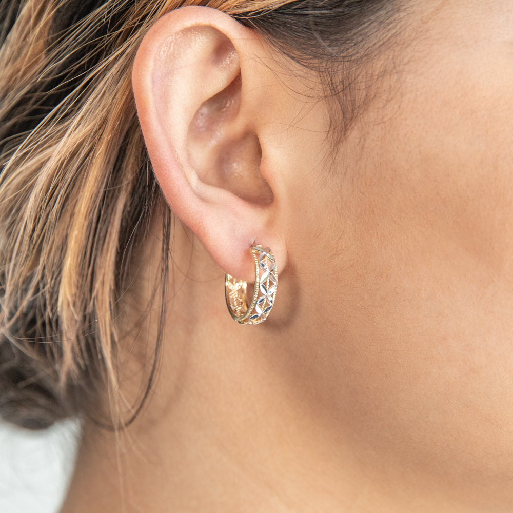 9ct Yellow Gold & White Snowflake Hoop Earrings for Women - Elegant Winter Jewelry Gift for Christmas & Holiday Parties