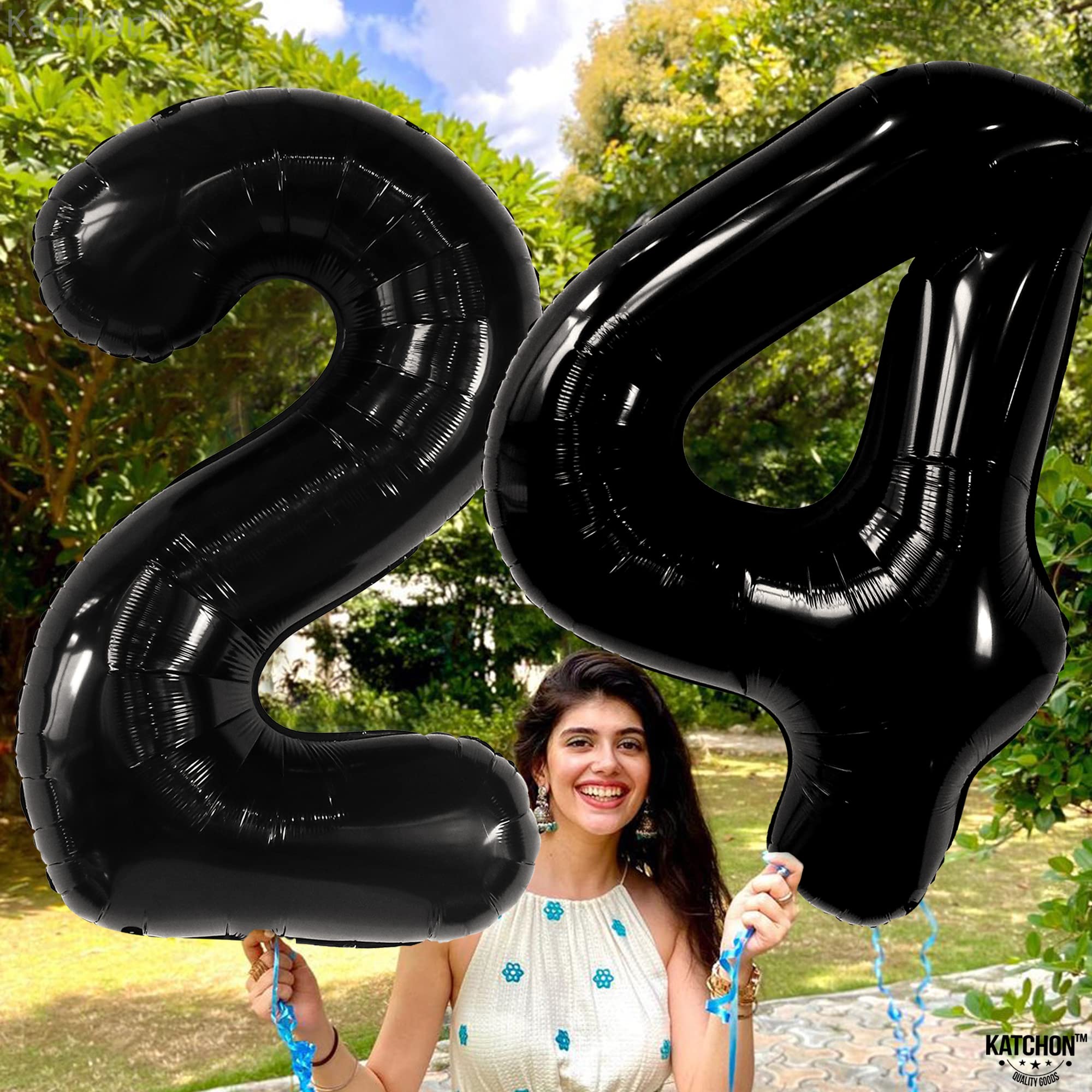 KatchOn 40 Inch Black 24 Balloon Numbers - Giant Foil Birthday Balloons for Women's 24th Birthday Party Decorations | Perfect for Anniversary Celebrations, Milestone Events & Photo Backdrops