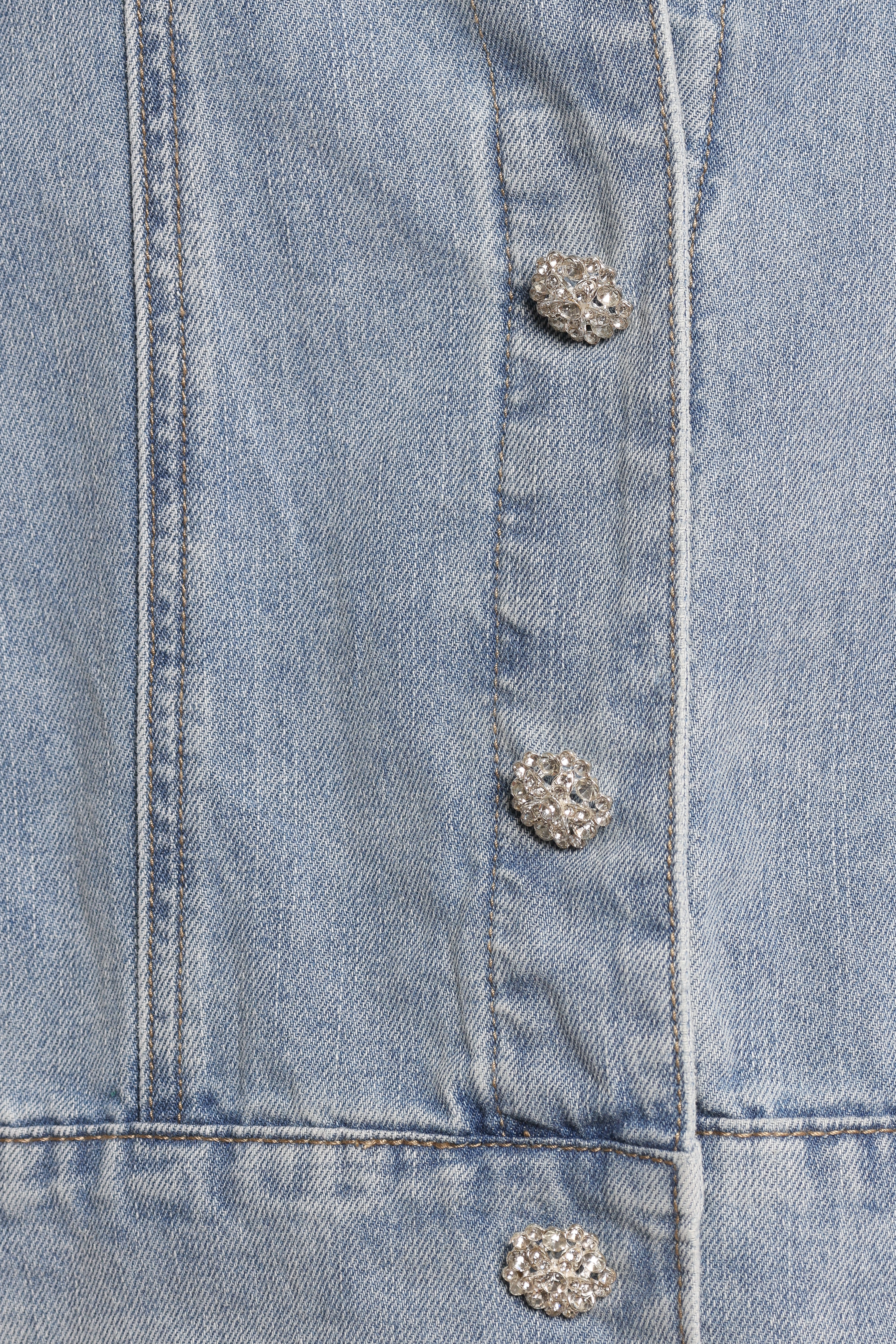 Hadley Ruffle Sleeve Denim Jacket for Women - Mid Wash Distressed Denim Jacket with Ruffled Sleeves - Perfect for Casual Outfits, Date Nights & Spring Layering