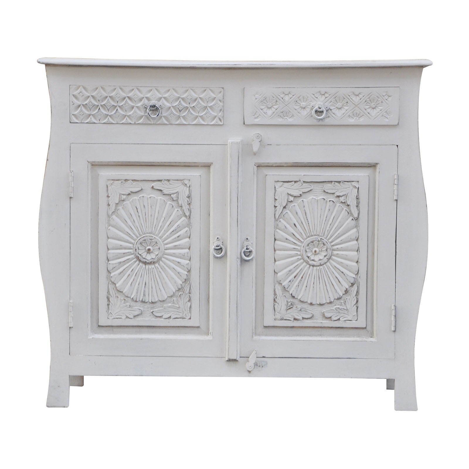 Antique French Colonial Style Carved Wood Sideboard Buffet - Vintage Dining Room Storage Cabinet for Farmhouse & Rustic Decor