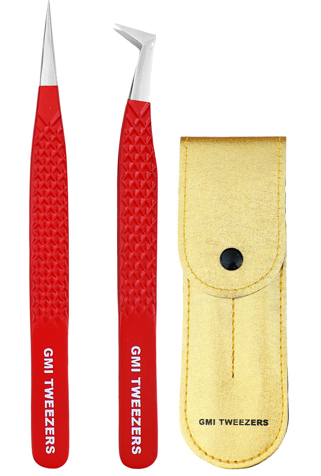 Professional Eyelash Extension Tweezers - Stainless Steel Lash Tweezers with Fiber Tip (2-Pack) - Perfect for Salon & Home Use - Red