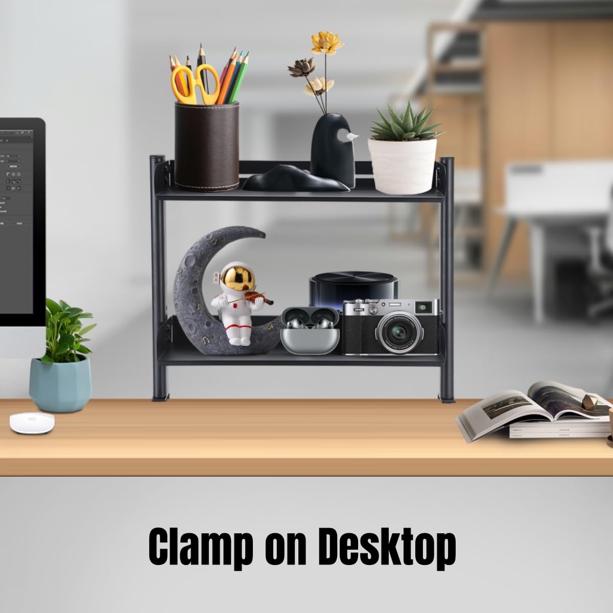 CanKing Clamp On Desk Shelf - Black 2-Tier Under Table Organizer (6