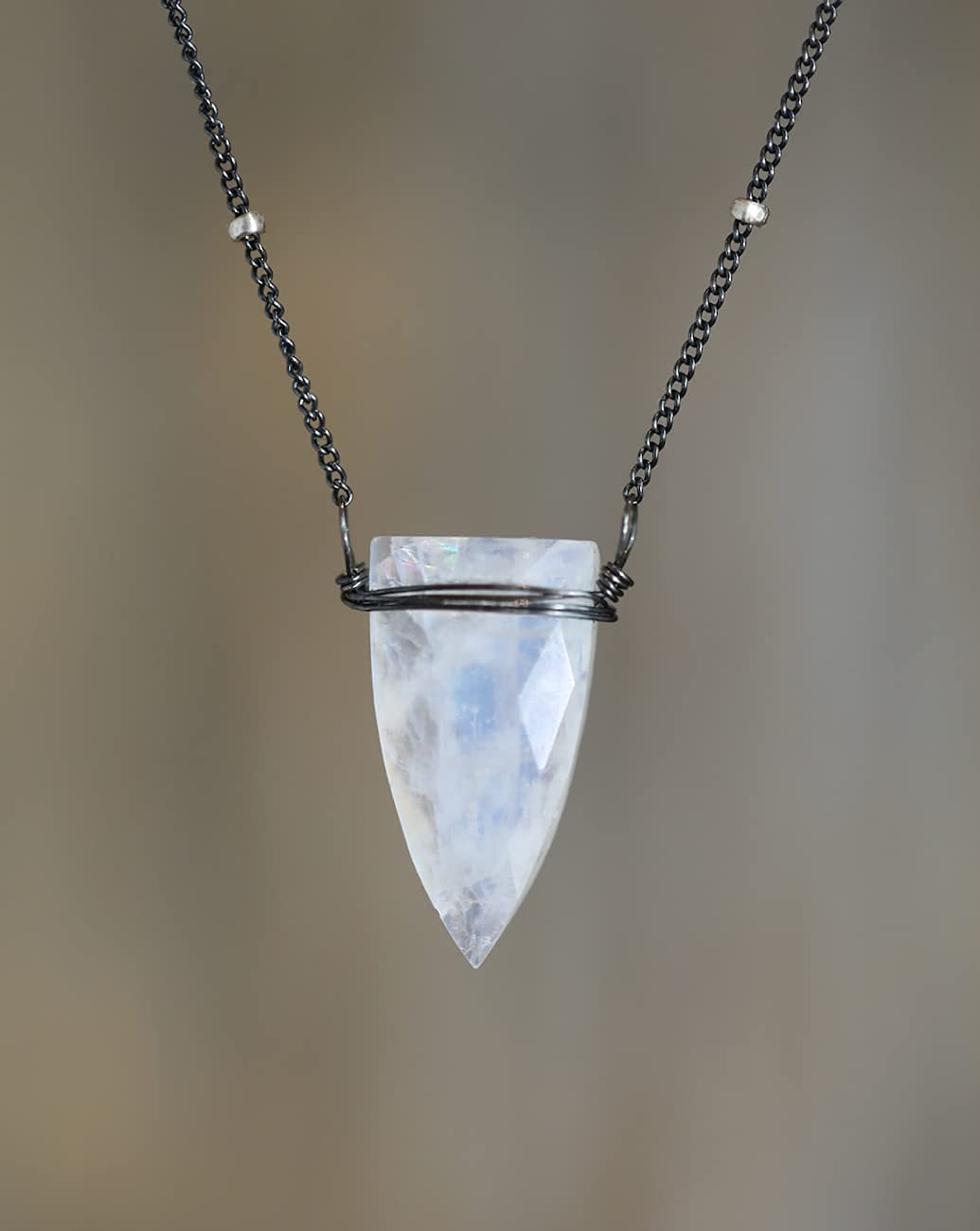 Genuine Rainbow Moonstone Triangle Arrow Pendant Necklace - Oxidized Sterling Silver Women's Jewelry - June Birthstone Gift - Elegant Necklace for Women - Perfect for Birthday, Anniversary & Everyday Wear
